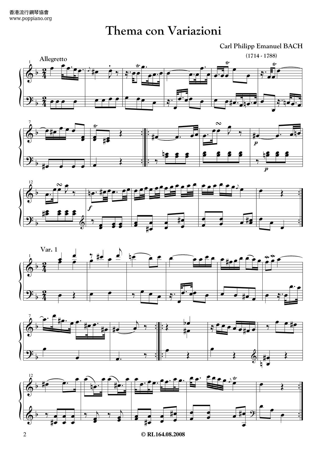 Keyboard Sonata In D Minor, H.53ピアノ譜