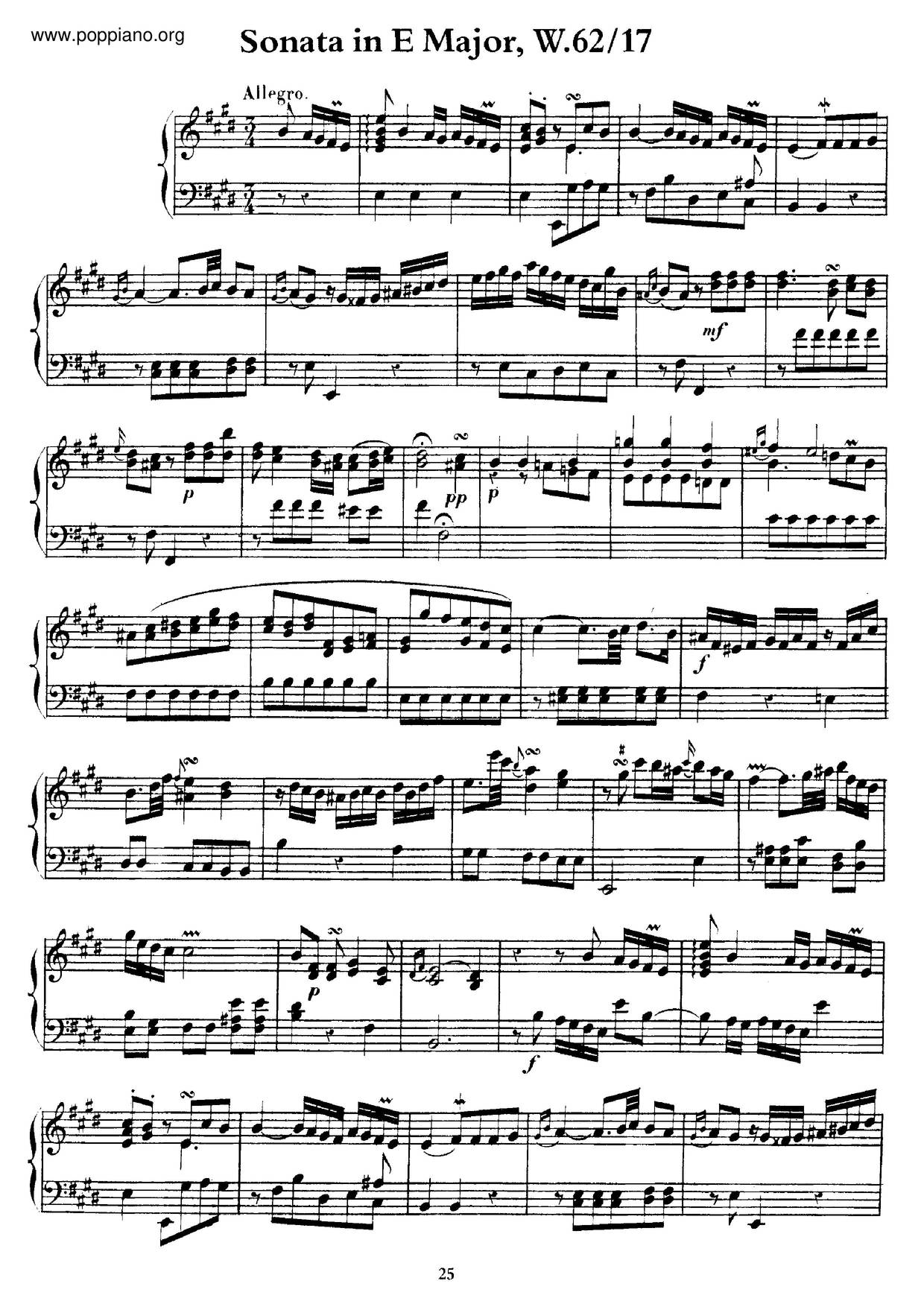 Keyboard Sonata In E Major, H.117ピアノ譜