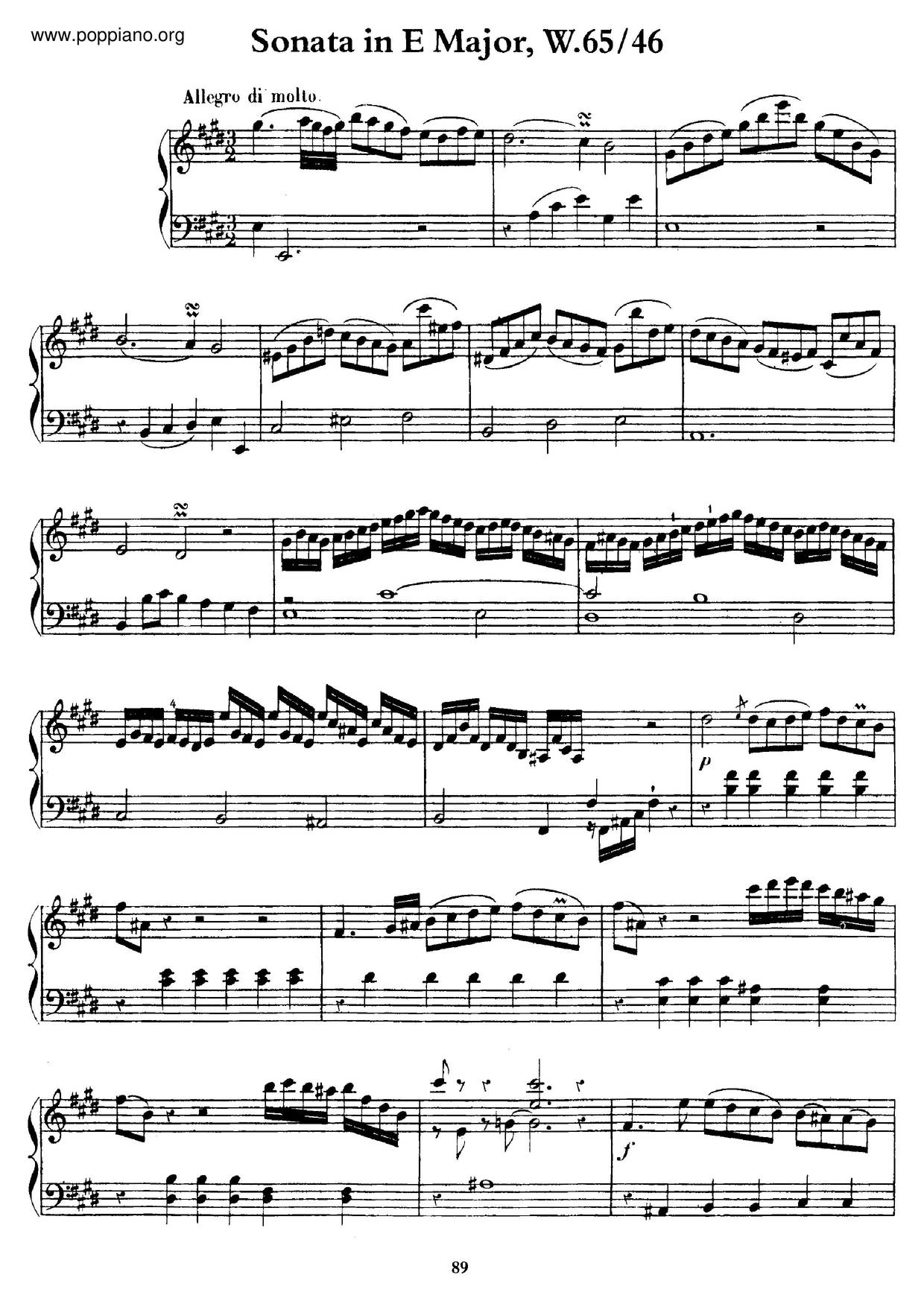 Keyboard Sonata In E Major, H.213 Score