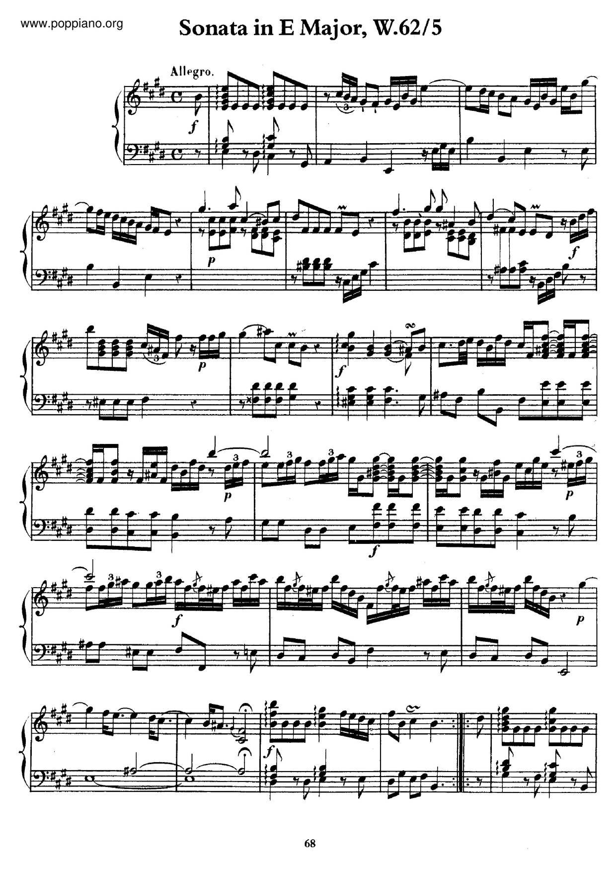 Keyboard Sonata In E Major, H.39琴谱