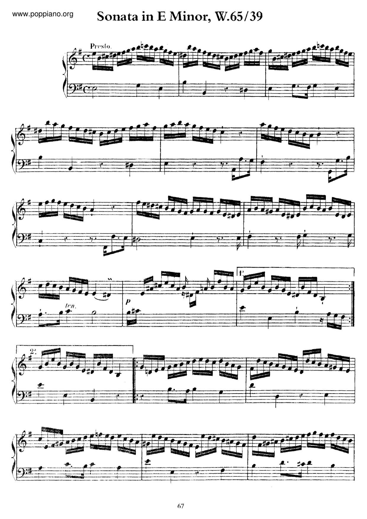 Keyboard Sonata In E Minor, H.176 Score