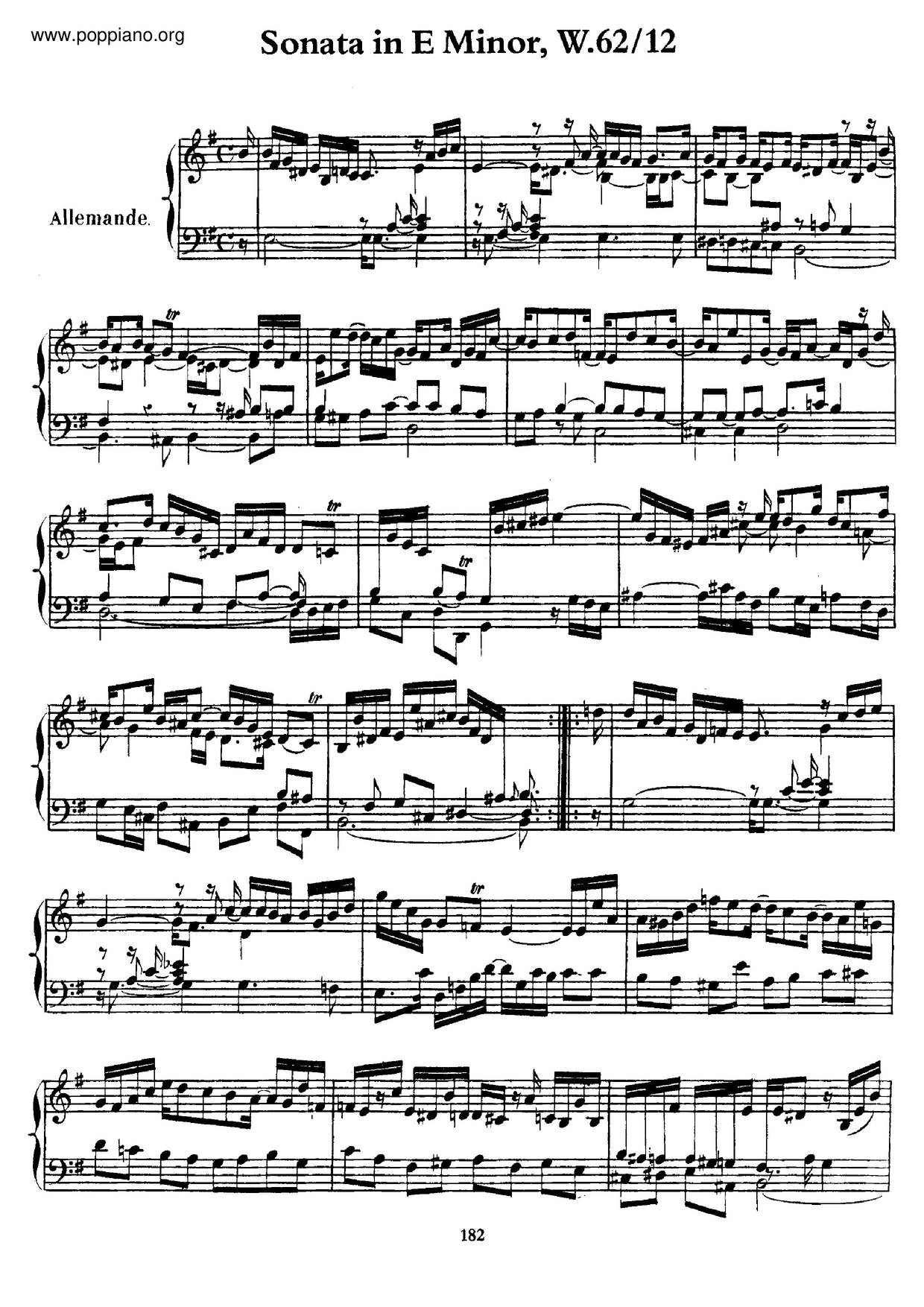 Keyboard Sonata In E Minor, H.66ピアノ譜