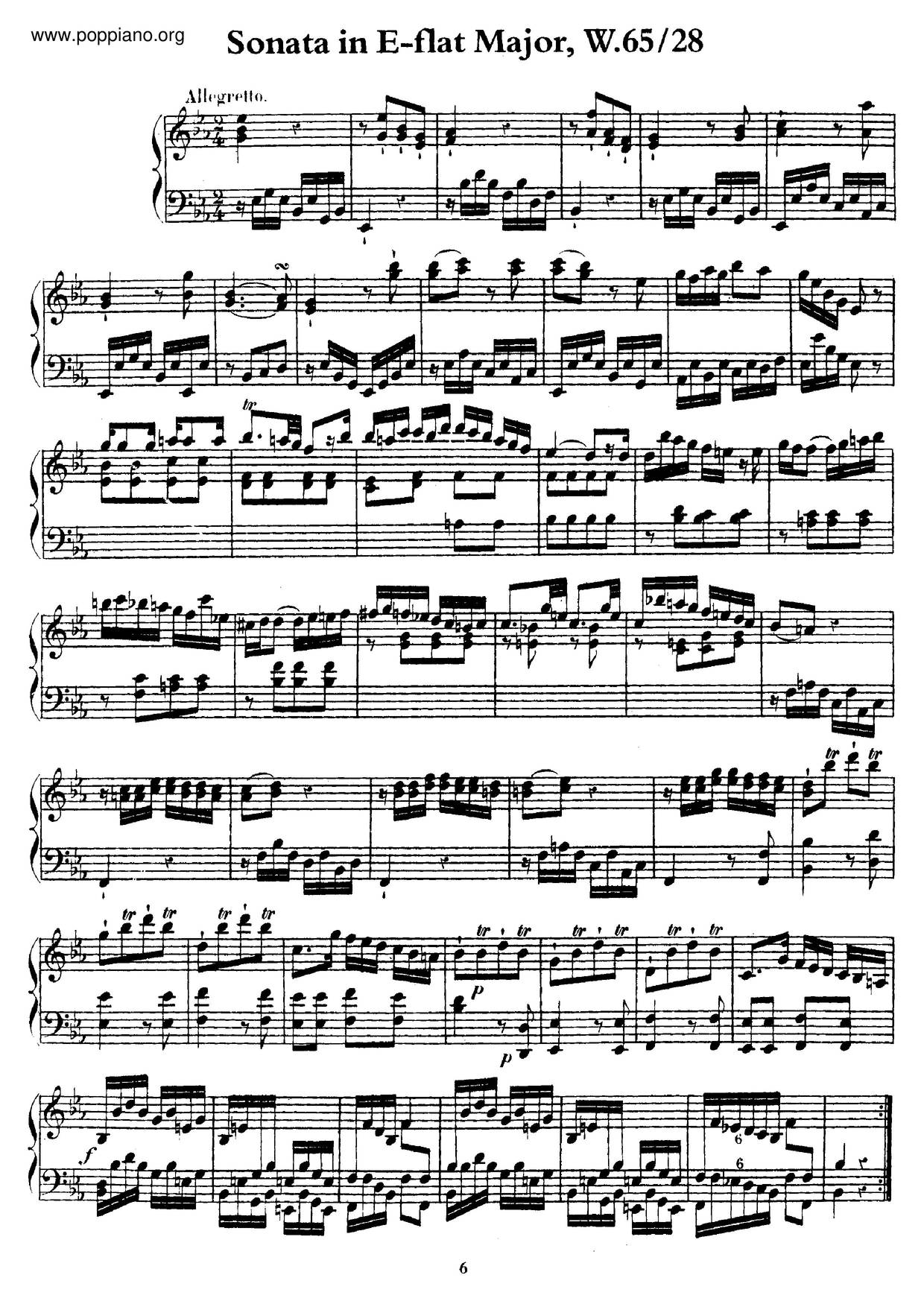Keyboard Sonata In E-Flat Major, H.78 Score