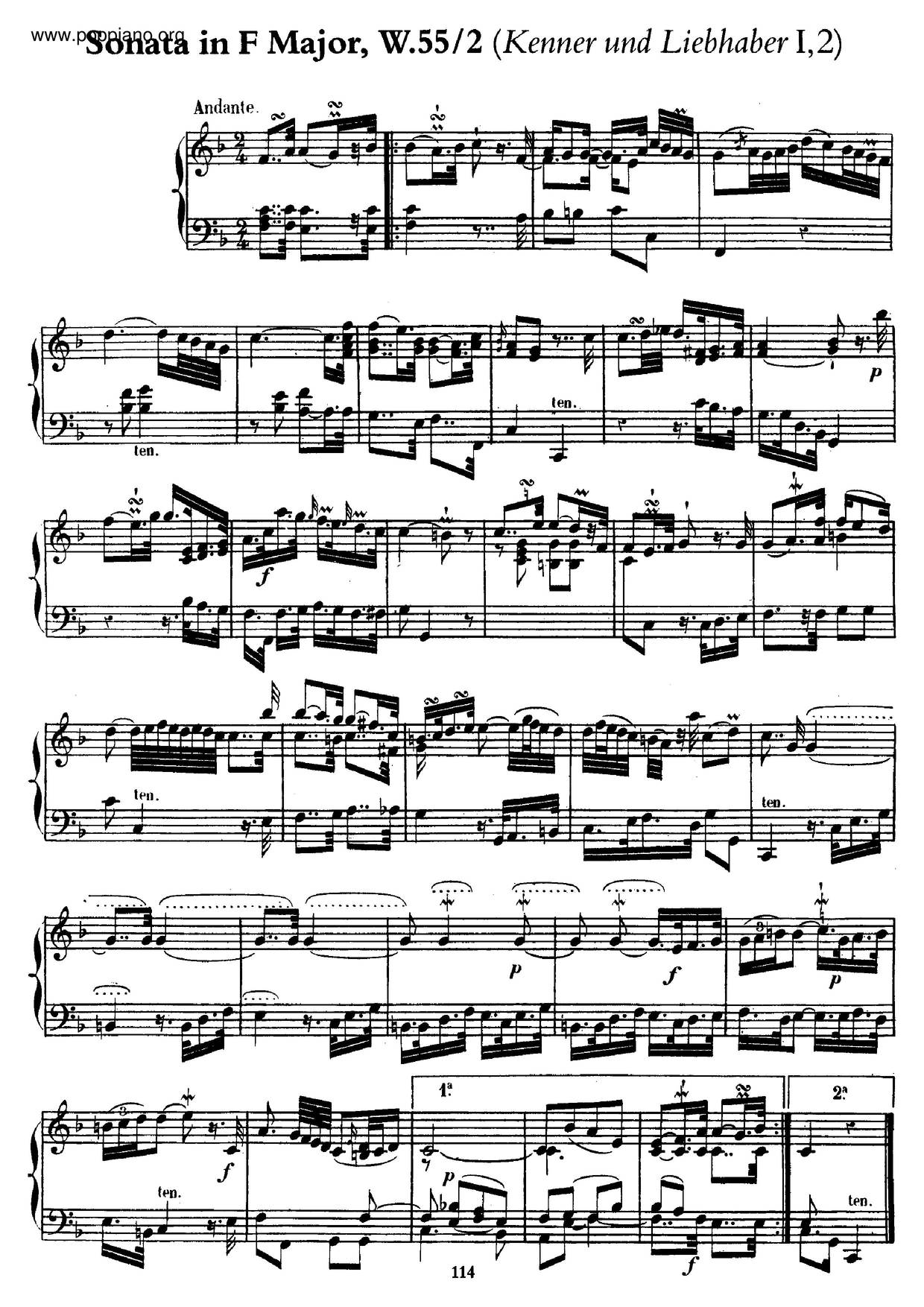 Keyboard Sonata In F Major, H.130 Score