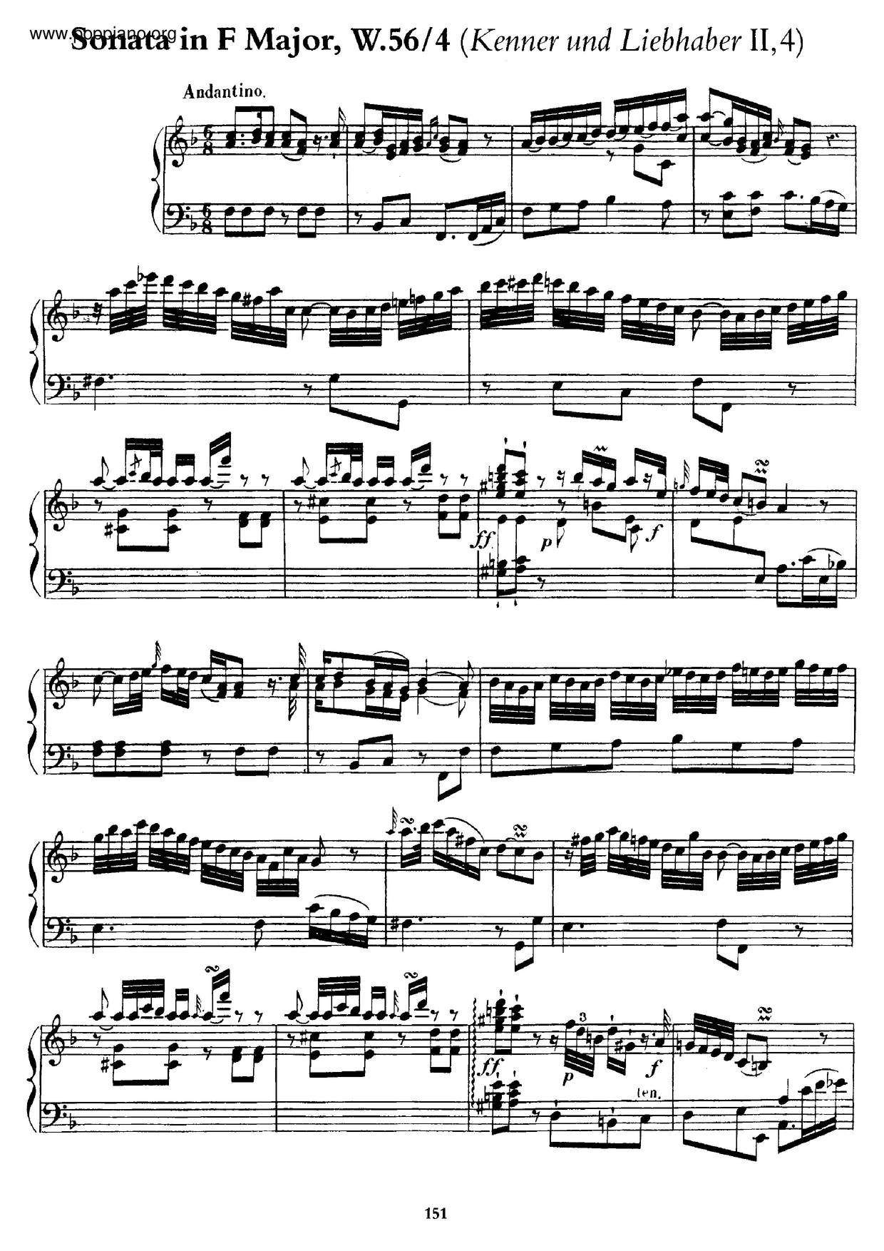 Keyboard Sonata In F Major, H.269 Score