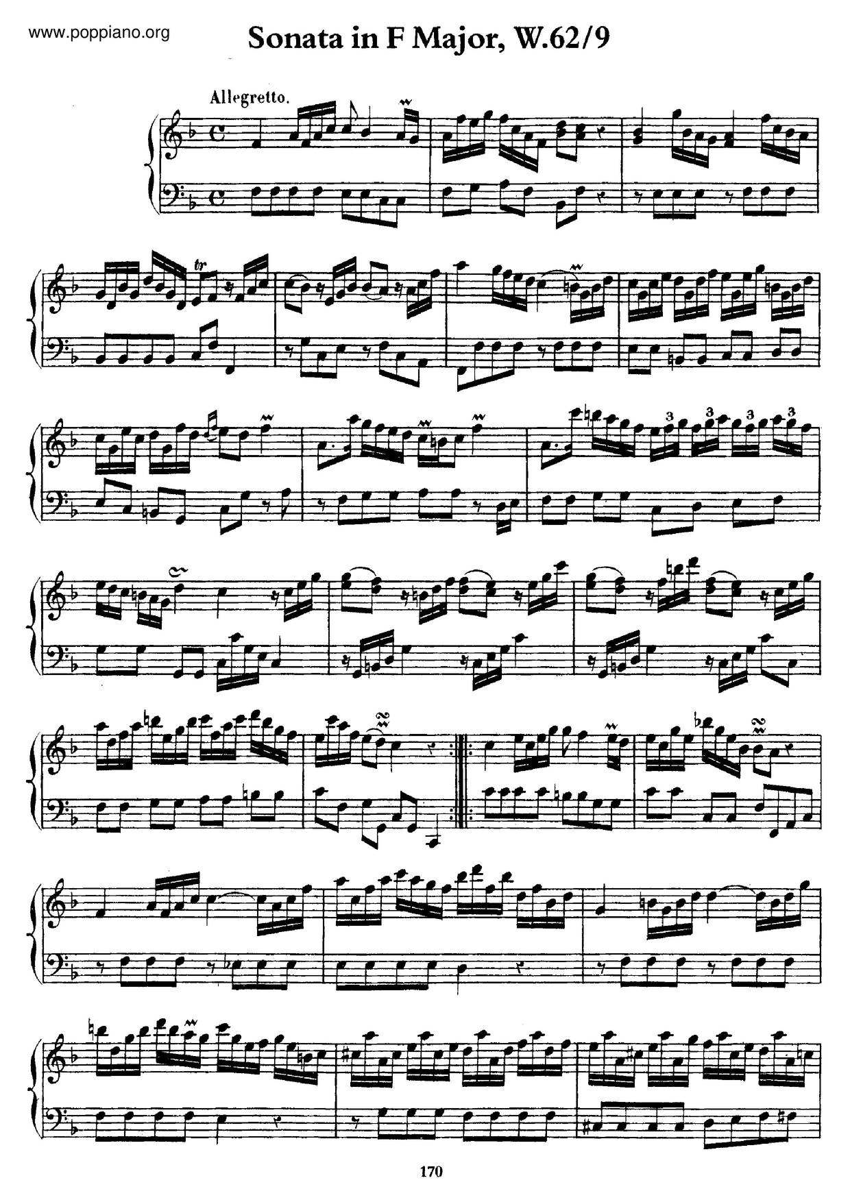 Keyboard Sonata In F Major, H.58ピアノ譜