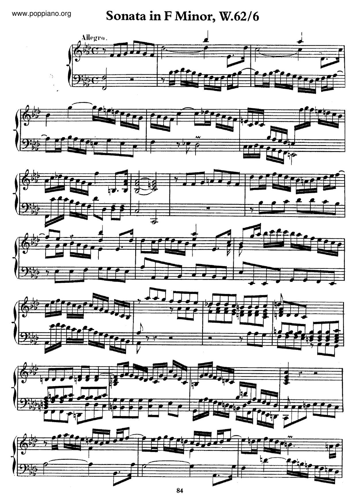 Keyboard Sonata In F Minor, H.40 Score