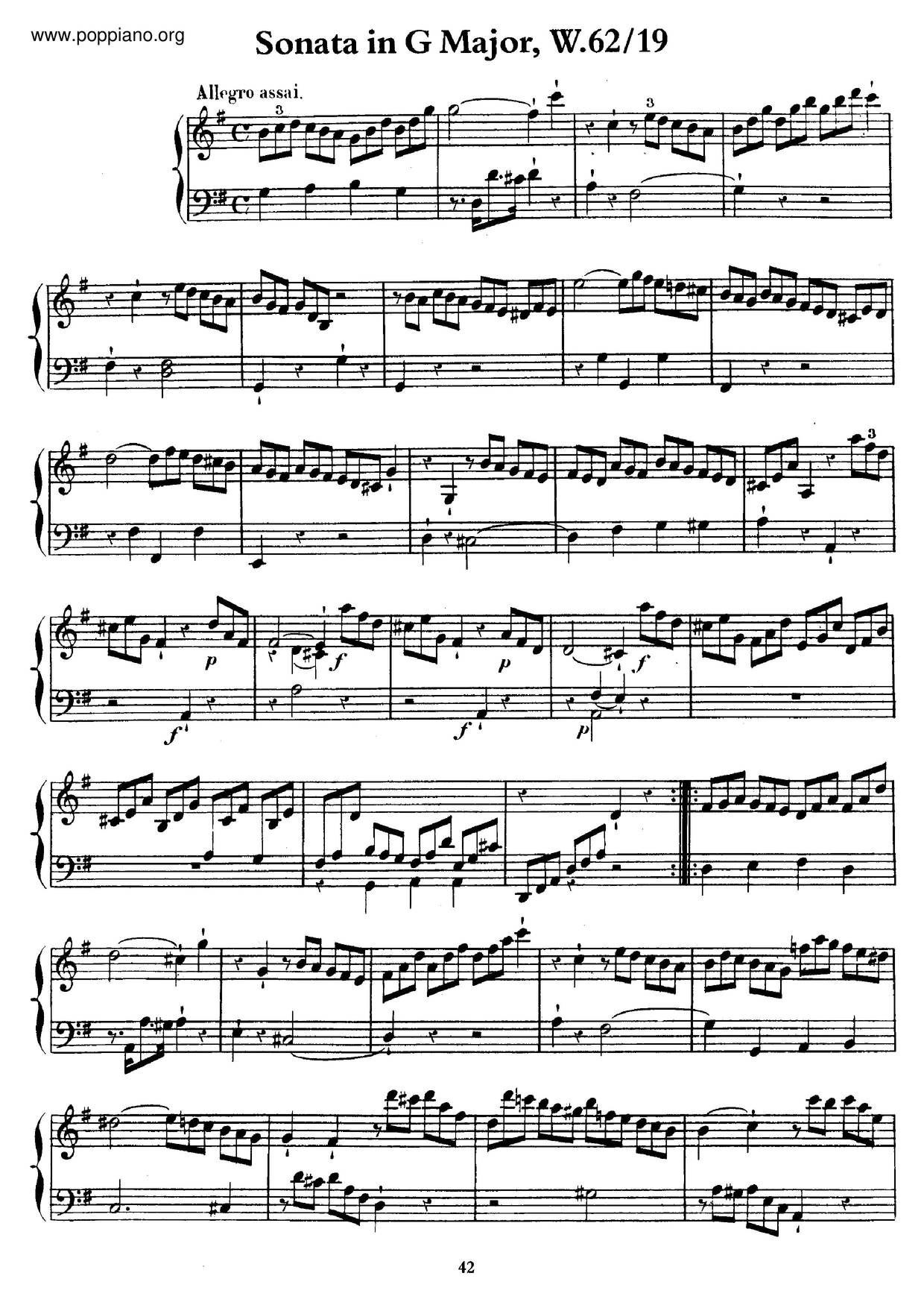 Keyboard Sonata In G Major, H.119 Score