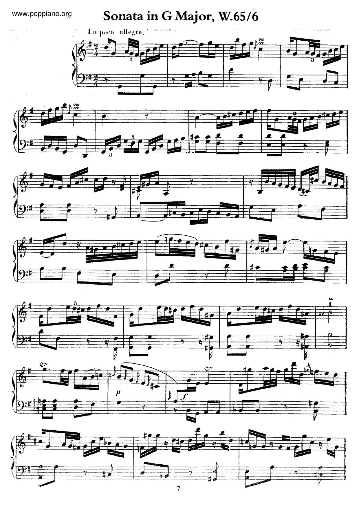 Keyboard Sonata In G Major, H.15ピアノ譜