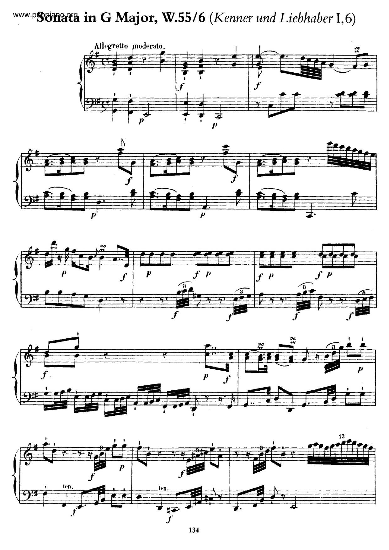 Keyboard Sonata In G Major, H.187琴譜