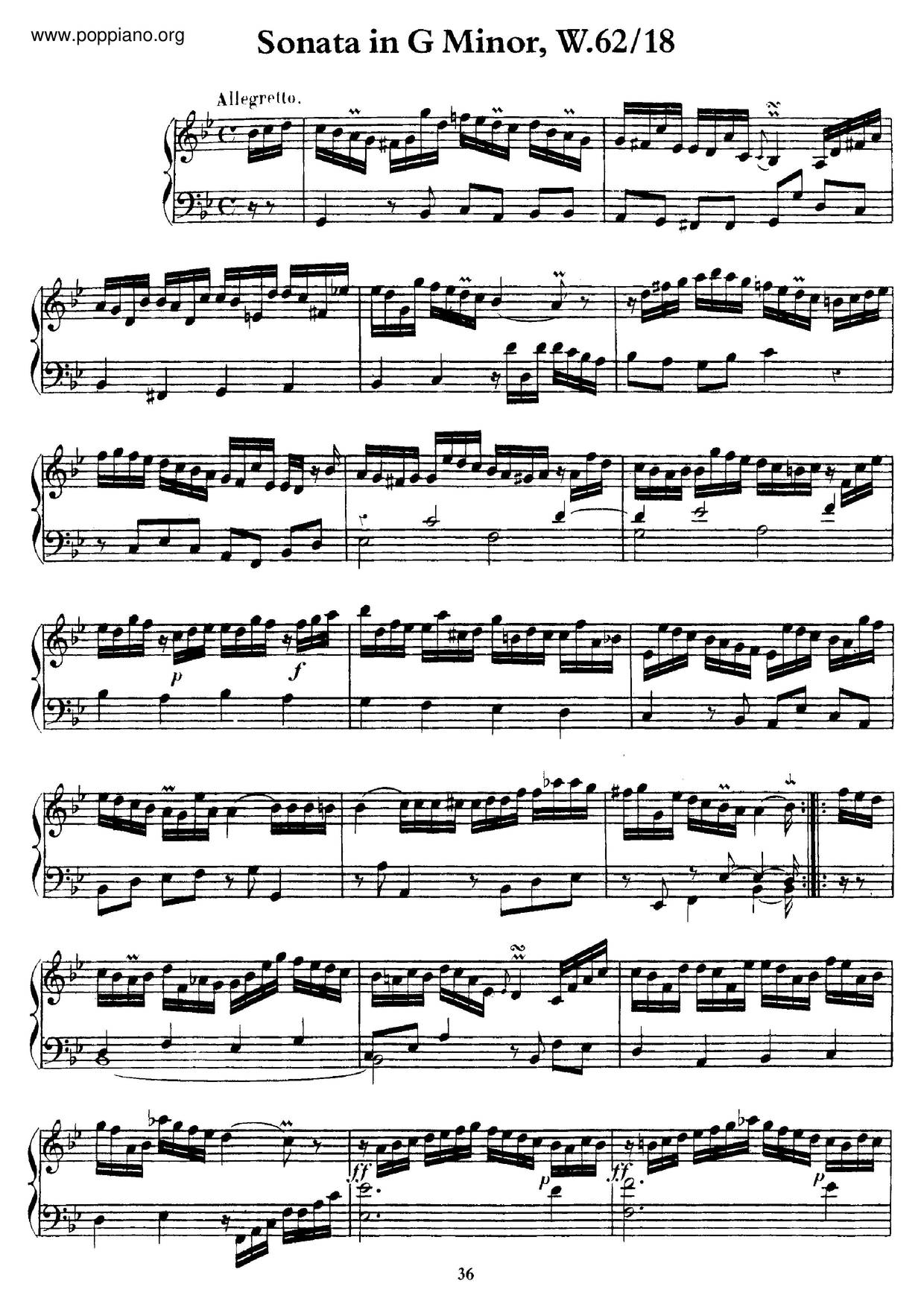 Keyboard Sonata In G Minor, H.118琴谱