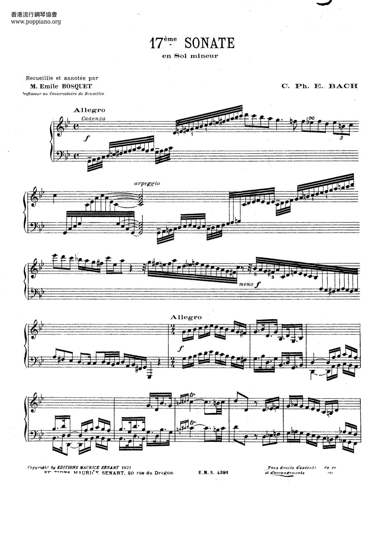 Keyboard Sonata In G Minor, H.47ピアノ譜