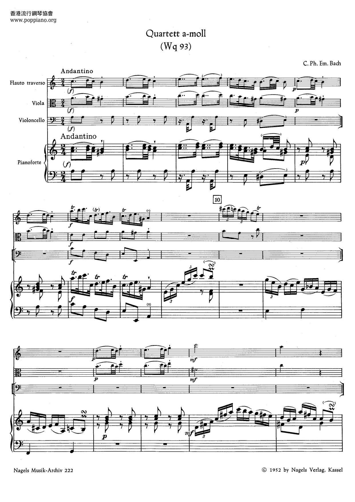 Quartet In A Minor, H.537 Score
