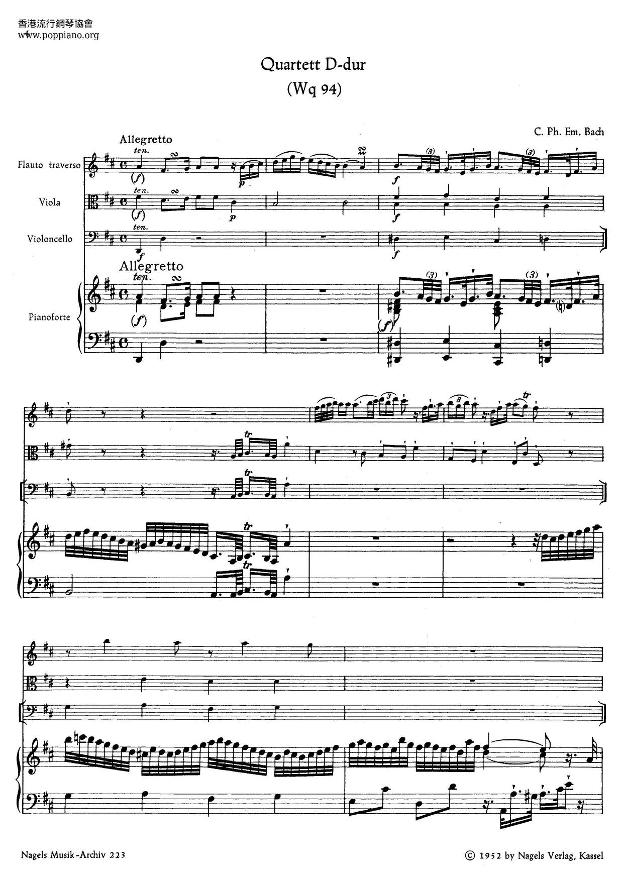 Quartet In D Major, H.538 Score