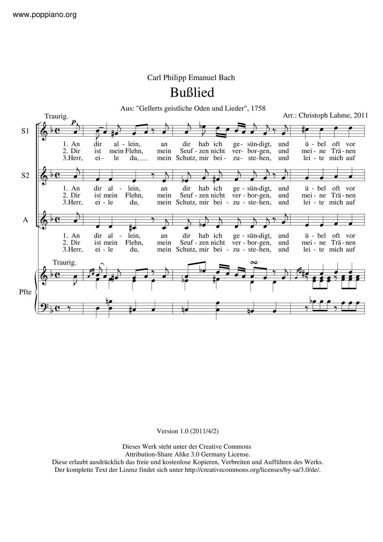 Sacred Odes And Lieder I, H. 686 Score