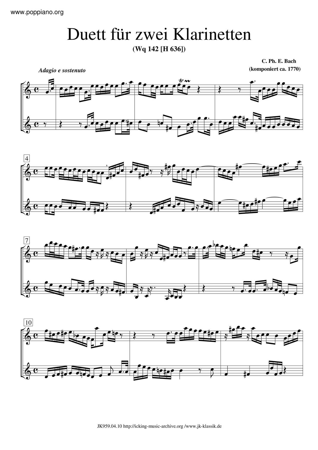 Duet For Clarinets In C Major, H.636ピアノ譜
