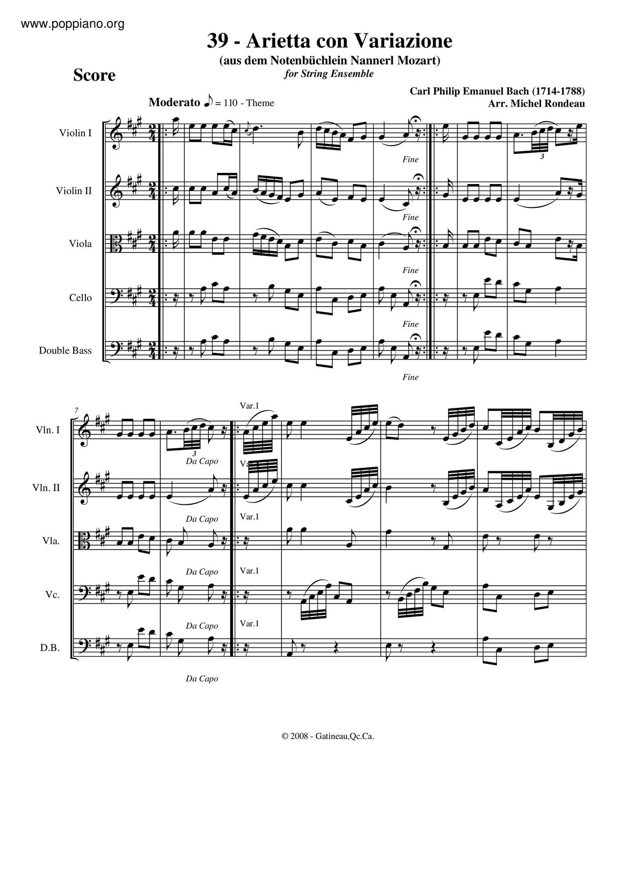 Arietta Con Variazioniピアノ譜