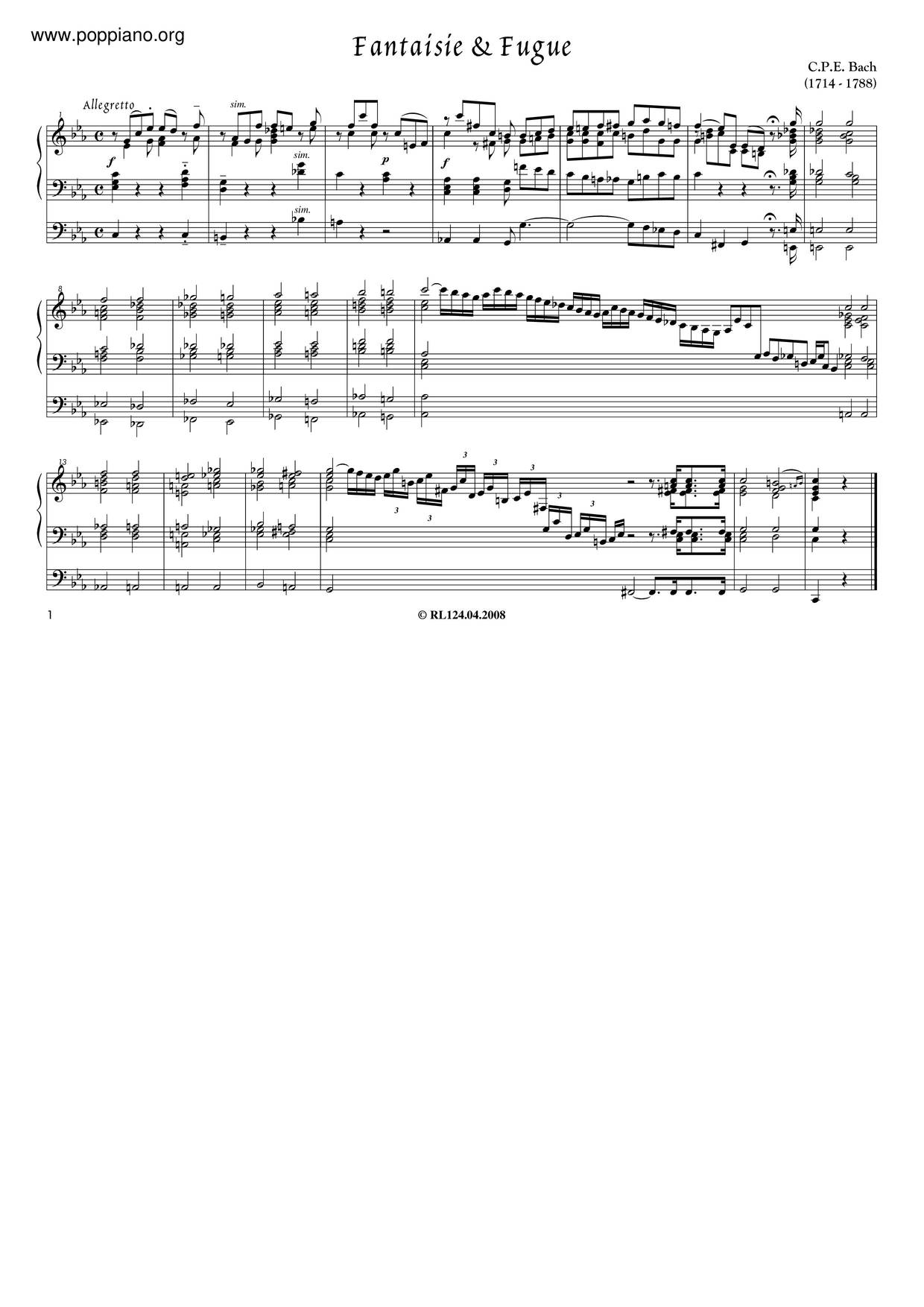 Fantasia And Fugue In C Minor, H.75.5ピアノ譜