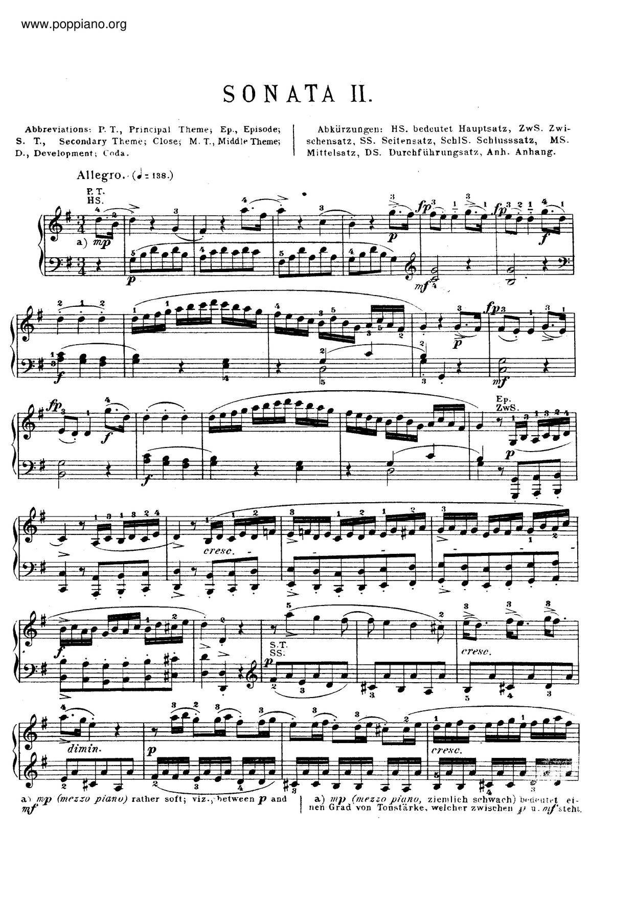 Piano Sonata No. 5 In G Major, K. 283 Score