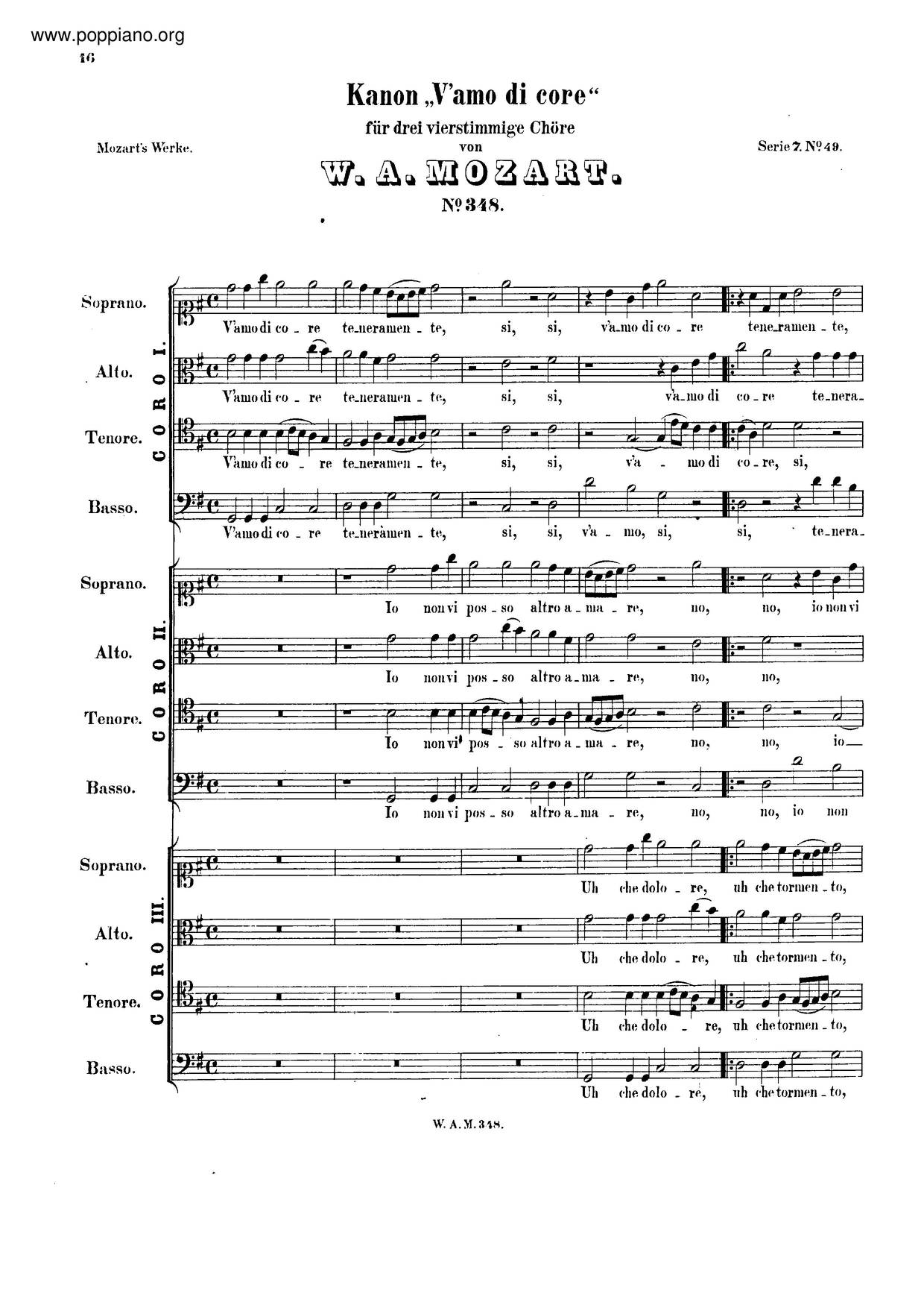 Canon For 12 Voices In G Major, K. 348/382G Score