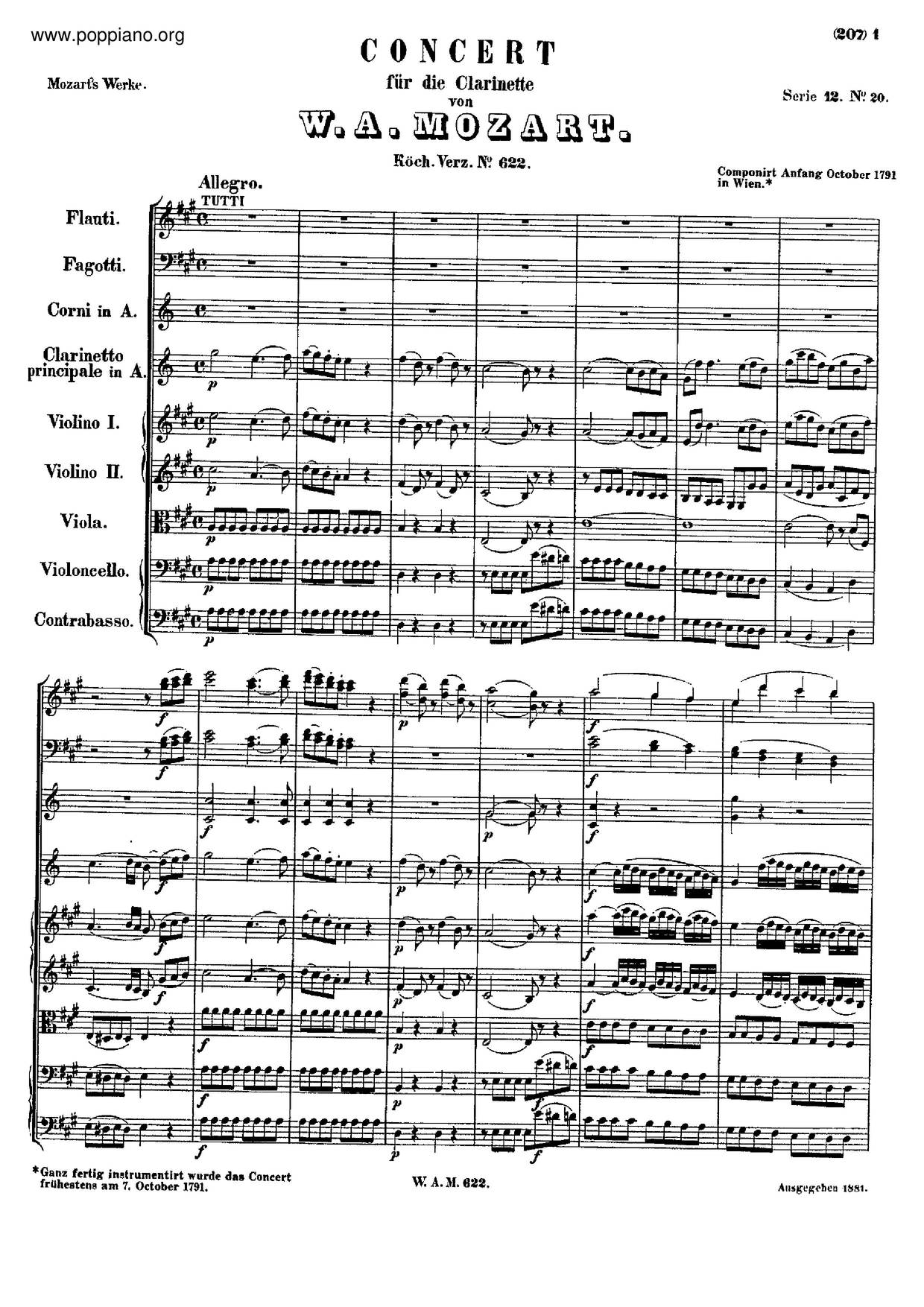 Concierto Para Clarinete Score