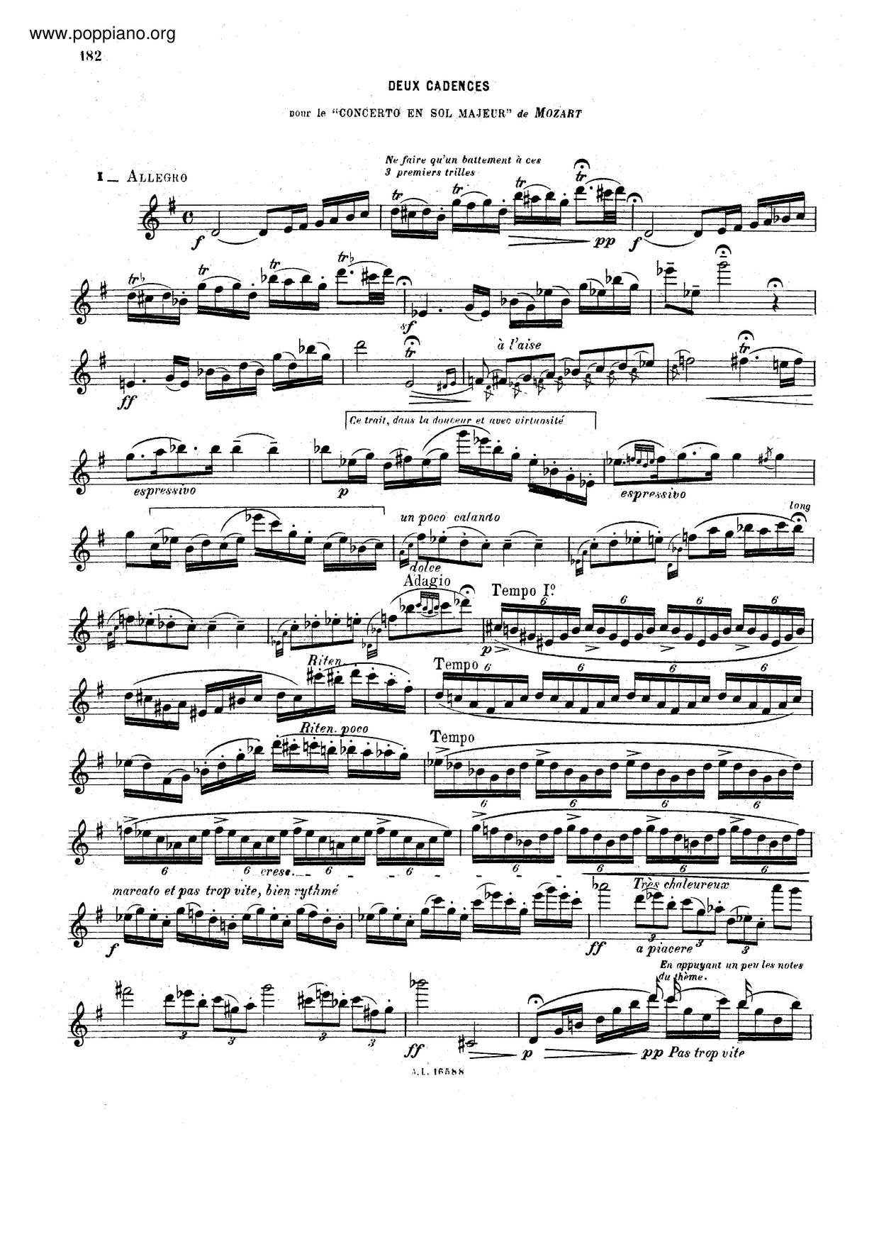 Flute Concerto In G Major, K. 313/285Cピアノ譜