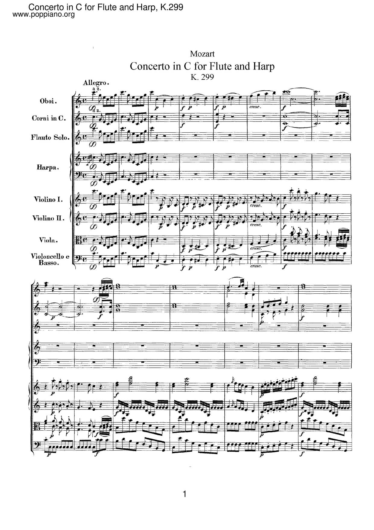 Flute And Harp Concerto In C Major, K. 299/297C Score