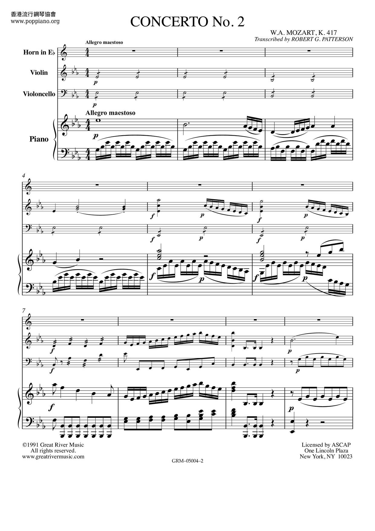 Horn Concerto In E-Flat Major, K. 417琴譜