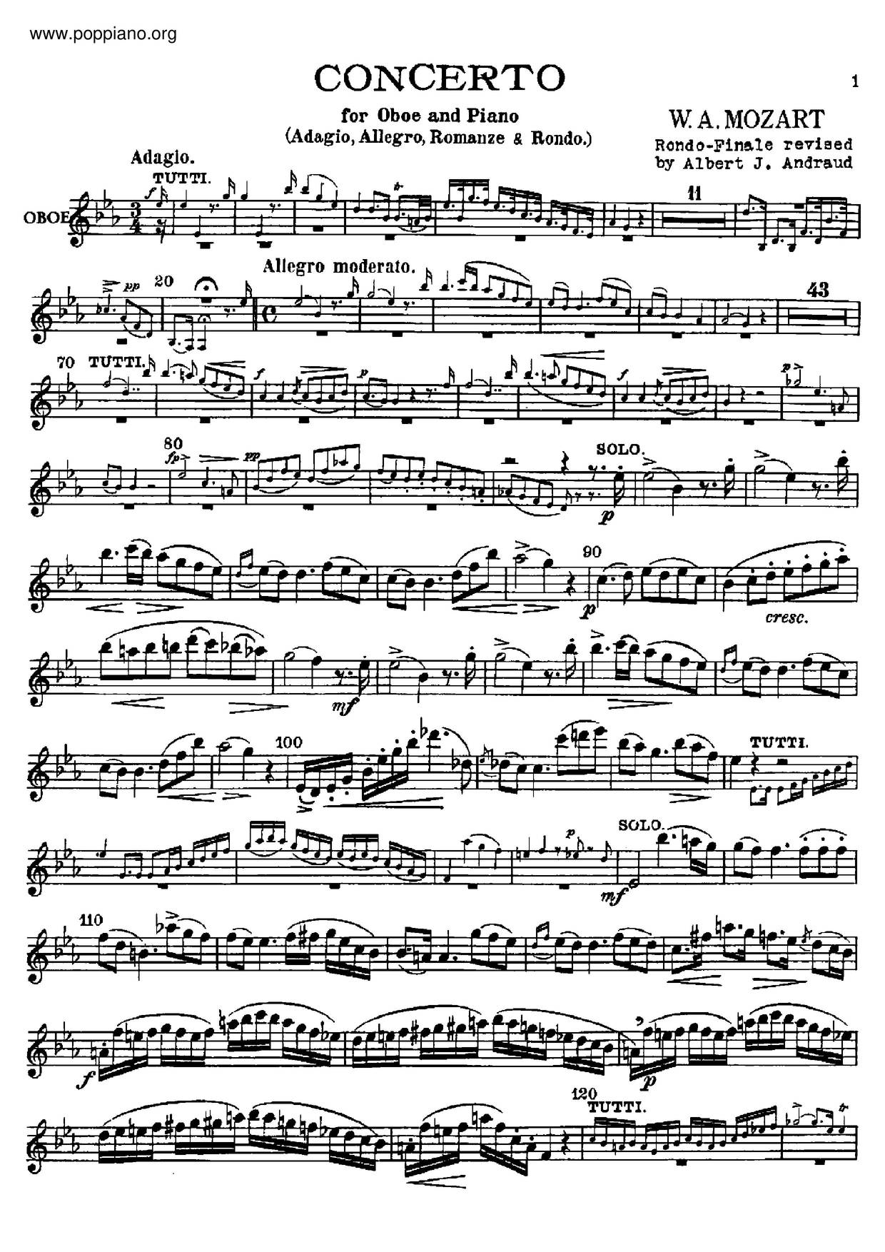 Oboe Concerto In E-Flat Major, K. Anh. C 14.06琴谱