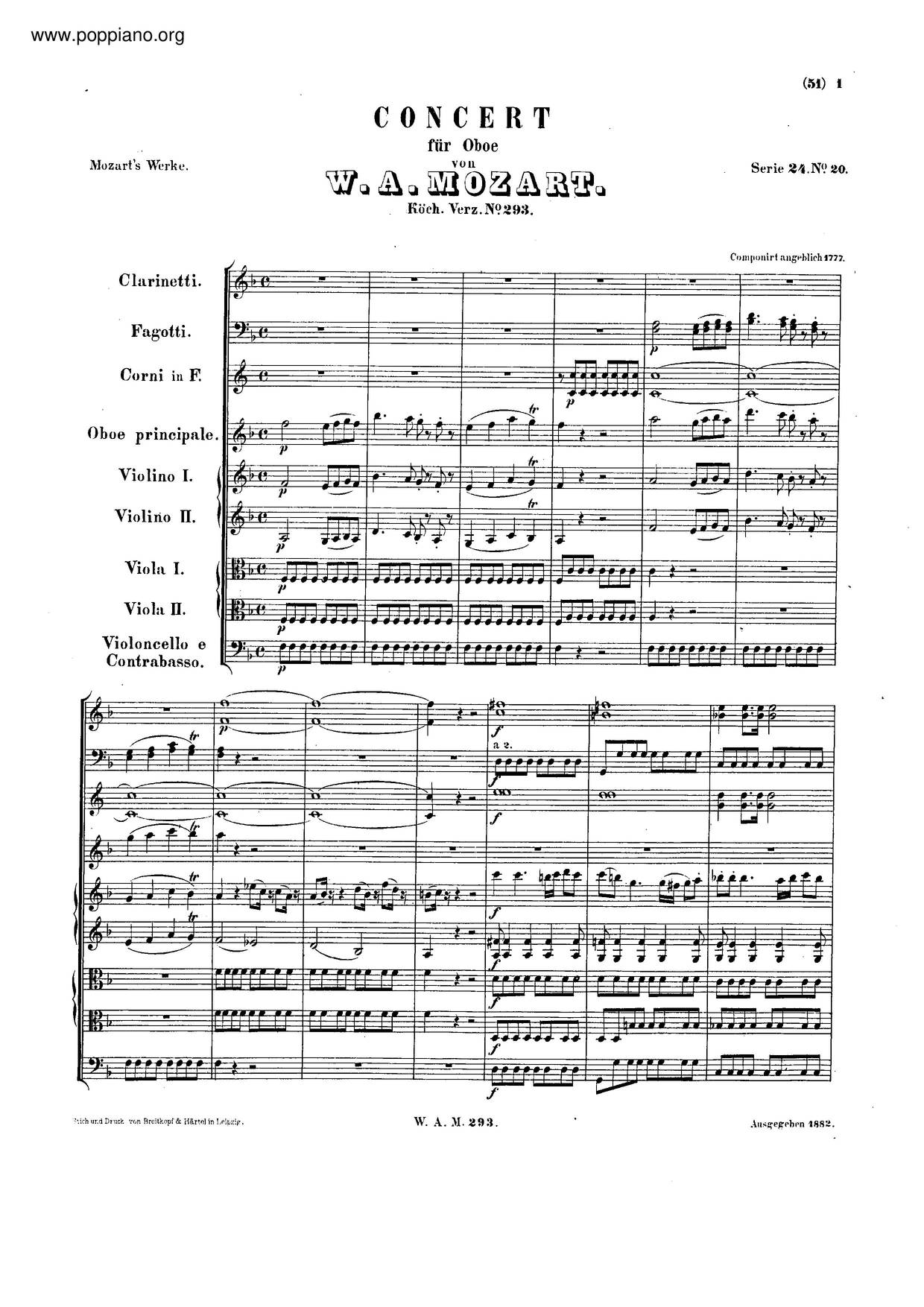 Oboe Concerto In F Major, K. 293/416Fピアノ譜