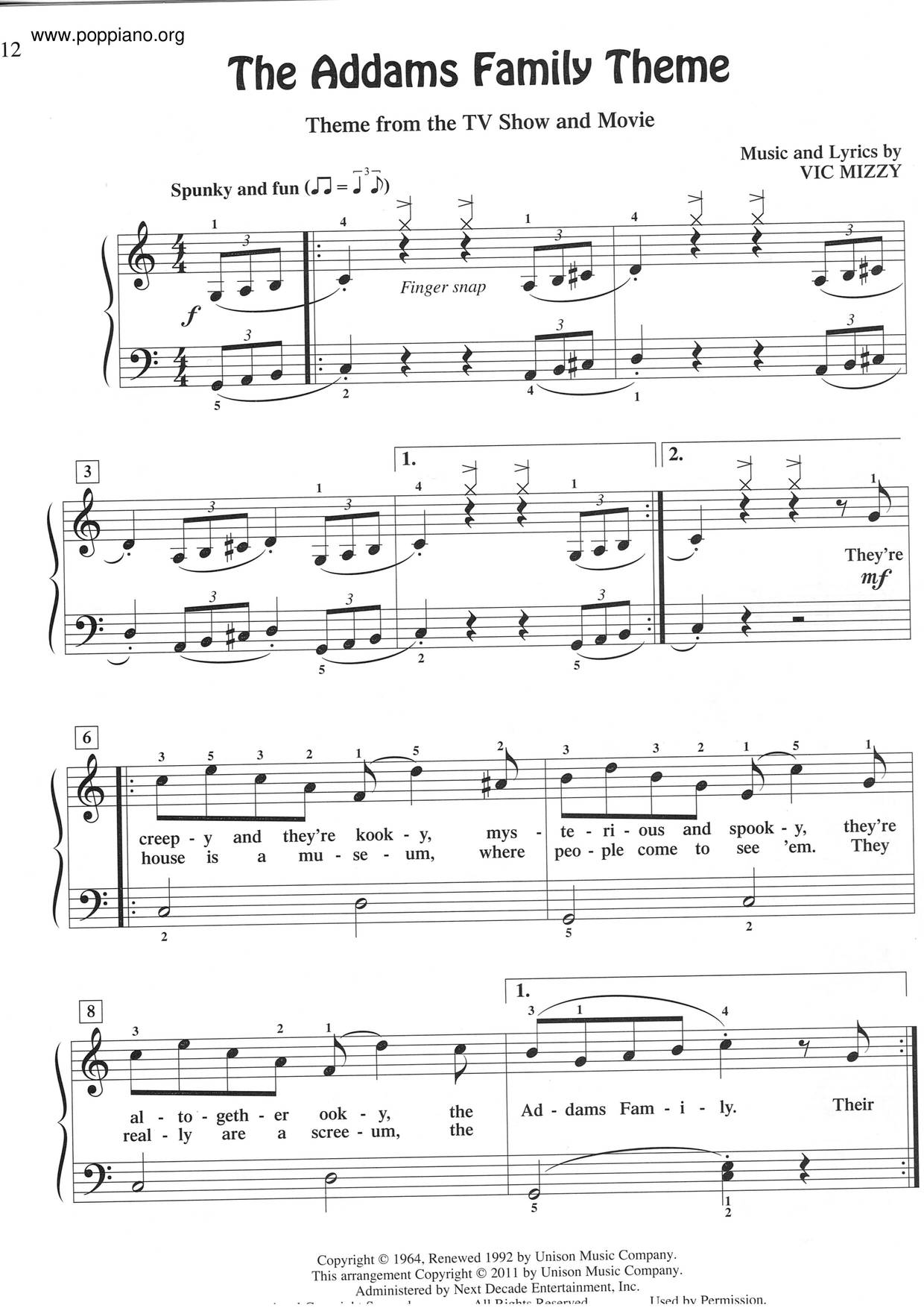 The Adams Family Theme Score