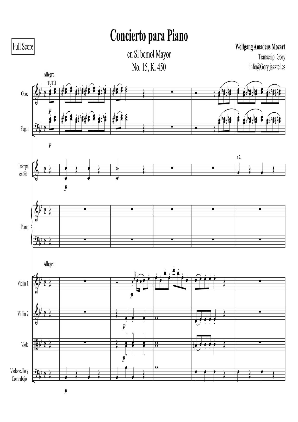 Piano Concerto No. 15, K. 450 Score