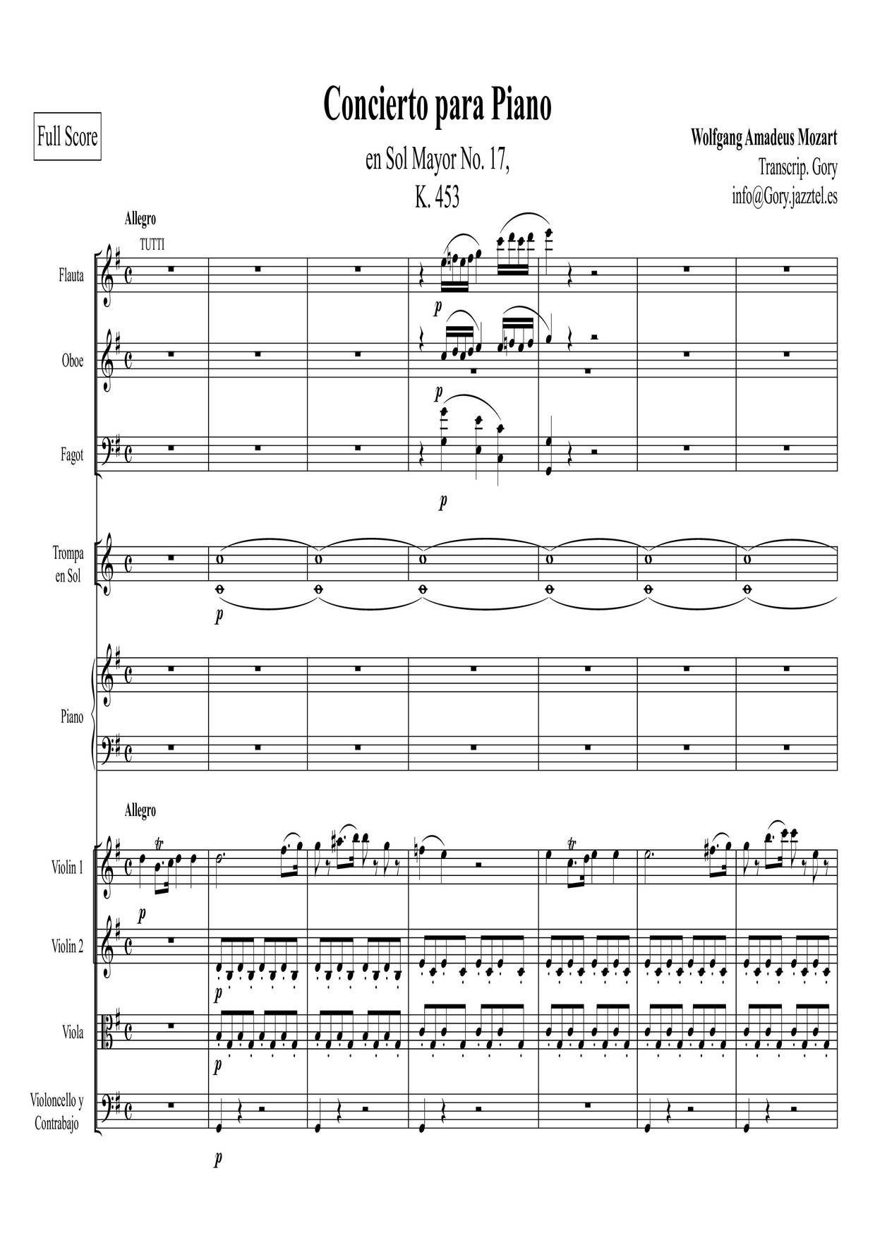 Piano Concerto No. 17 In G Major, K. 453 Score