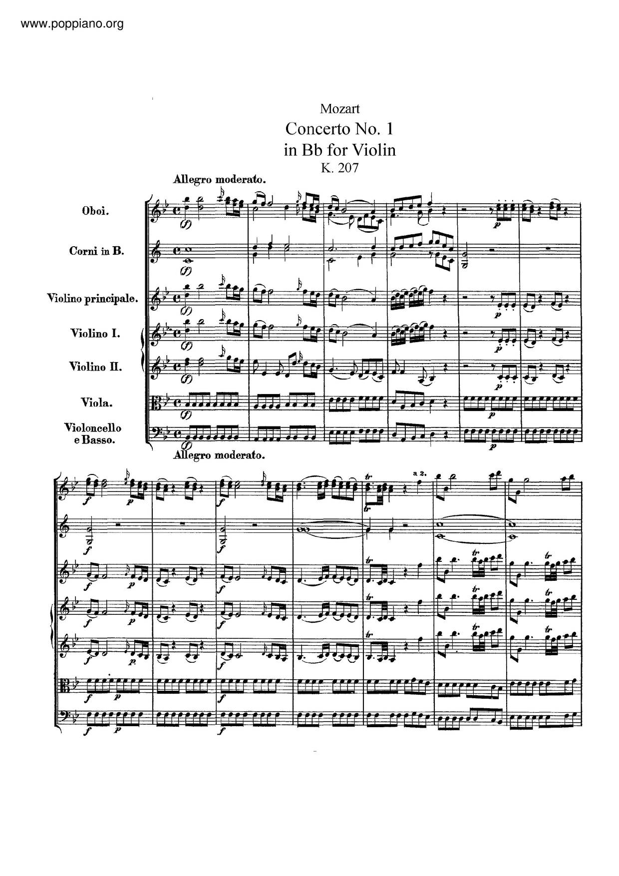 Violin Concerto No. 1 In B-Flat Major, K. 207 Score