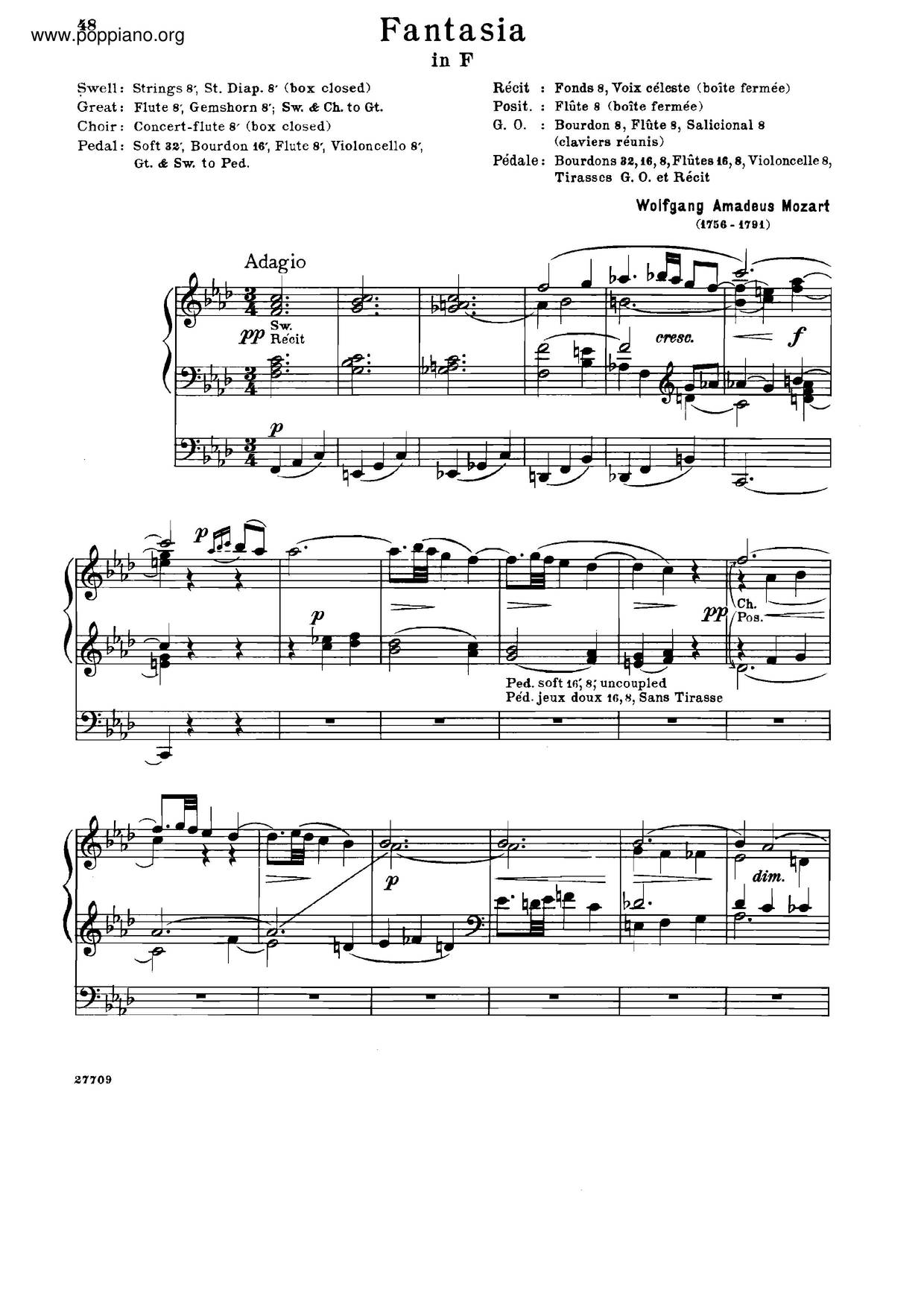 Adagio And Allegro In F Minor, K. 594ピアノ譜