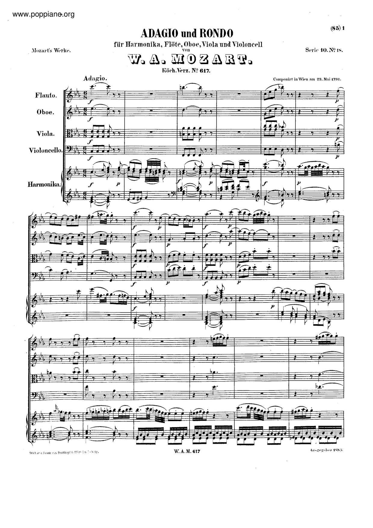 Adagio And Rondo In C Minor, K. 617琴谱