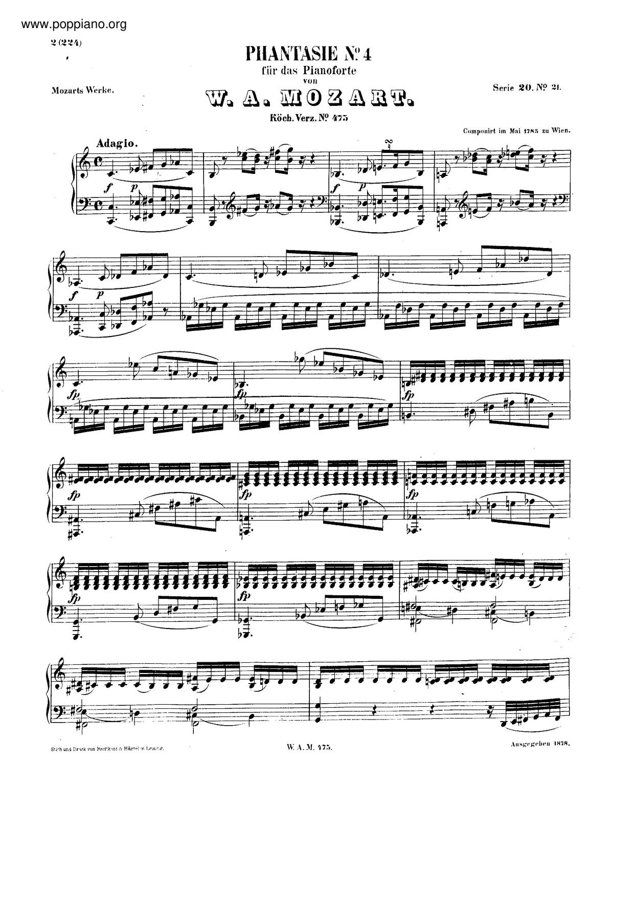 Fantasia In C Minor, K. 475 Score