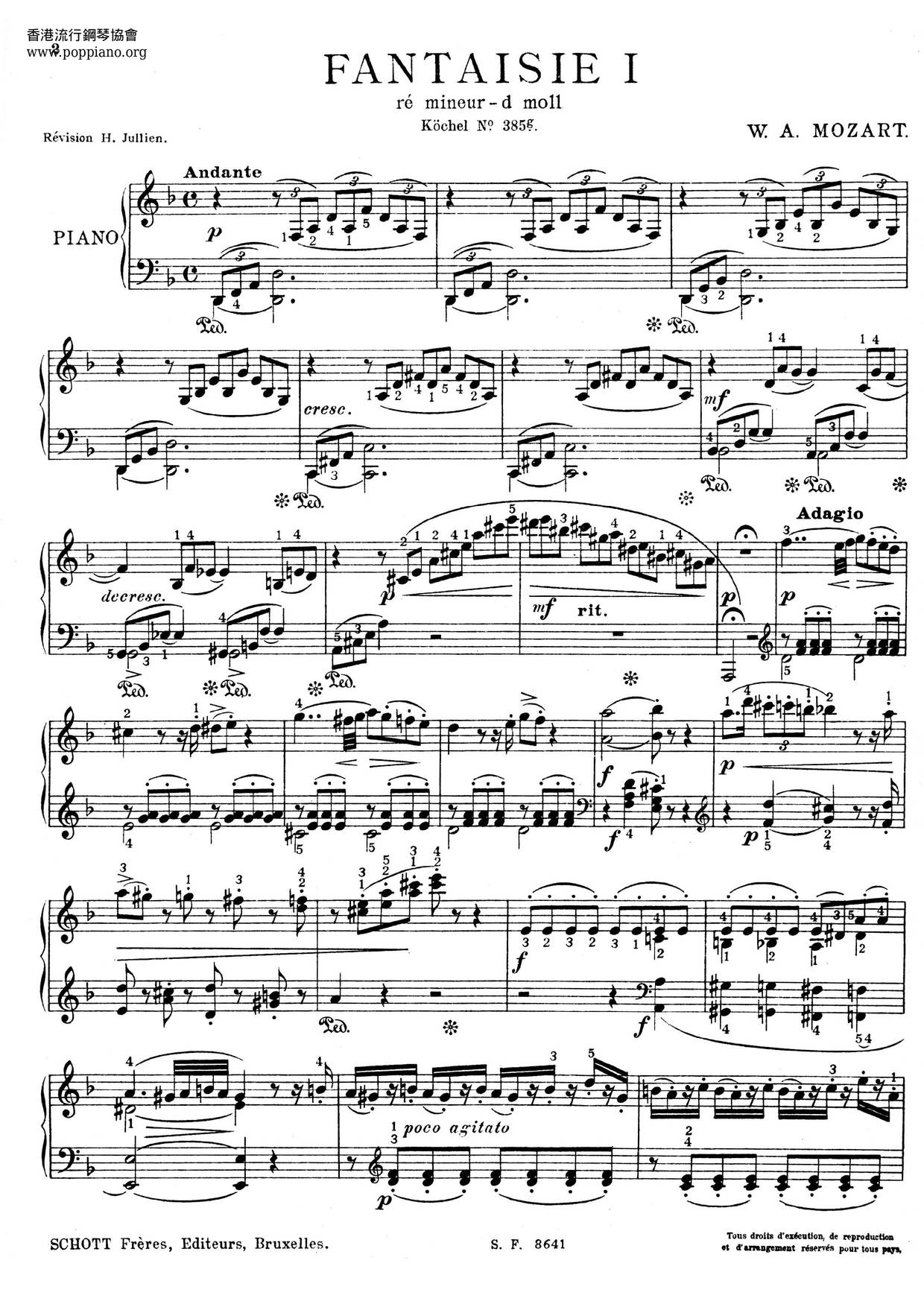 Fantasia In D Minor, K. 397琴譜