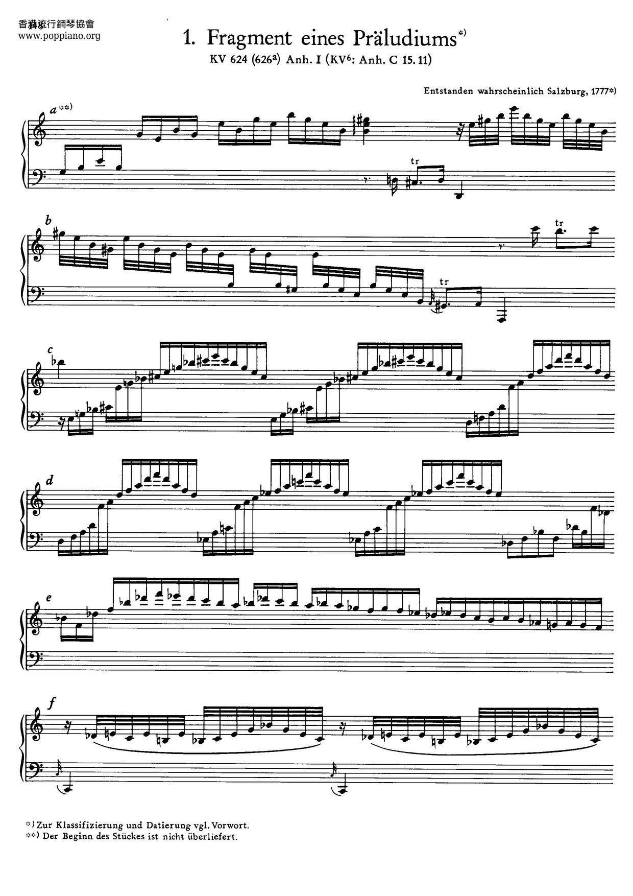 Prelude, K. Anh. C 15.11 Score