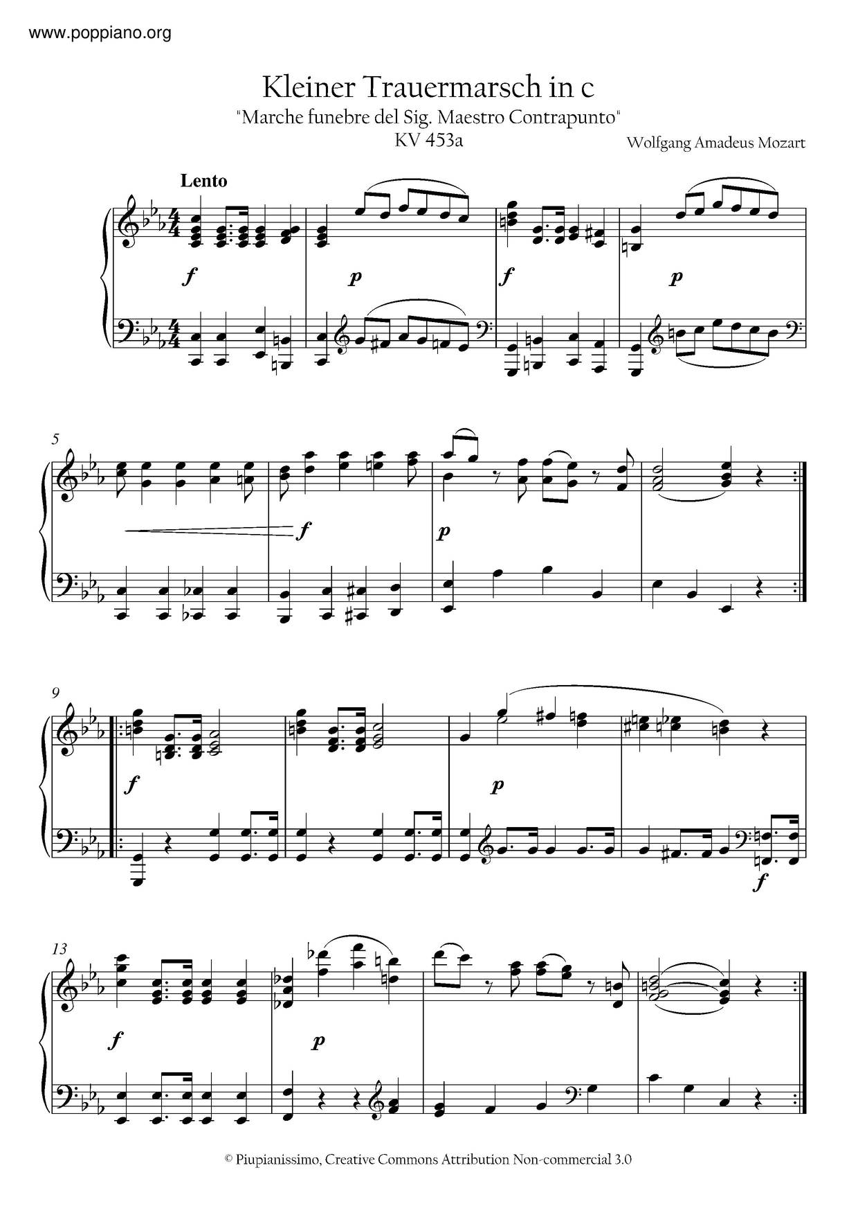 Kleiner Trauermarsch In C Minor, K. 453Aピアノ譜