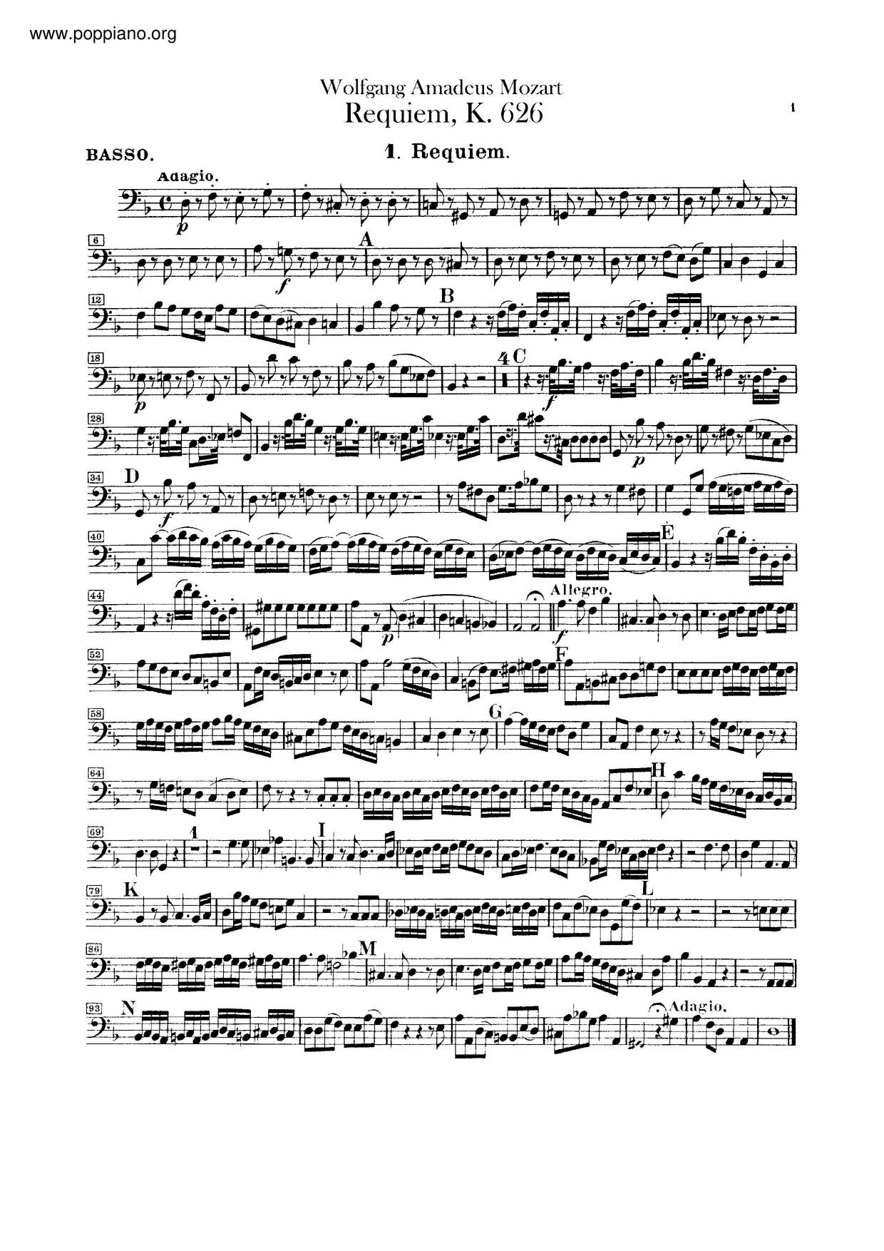 Requiem In D Minor, K. 626琴谱