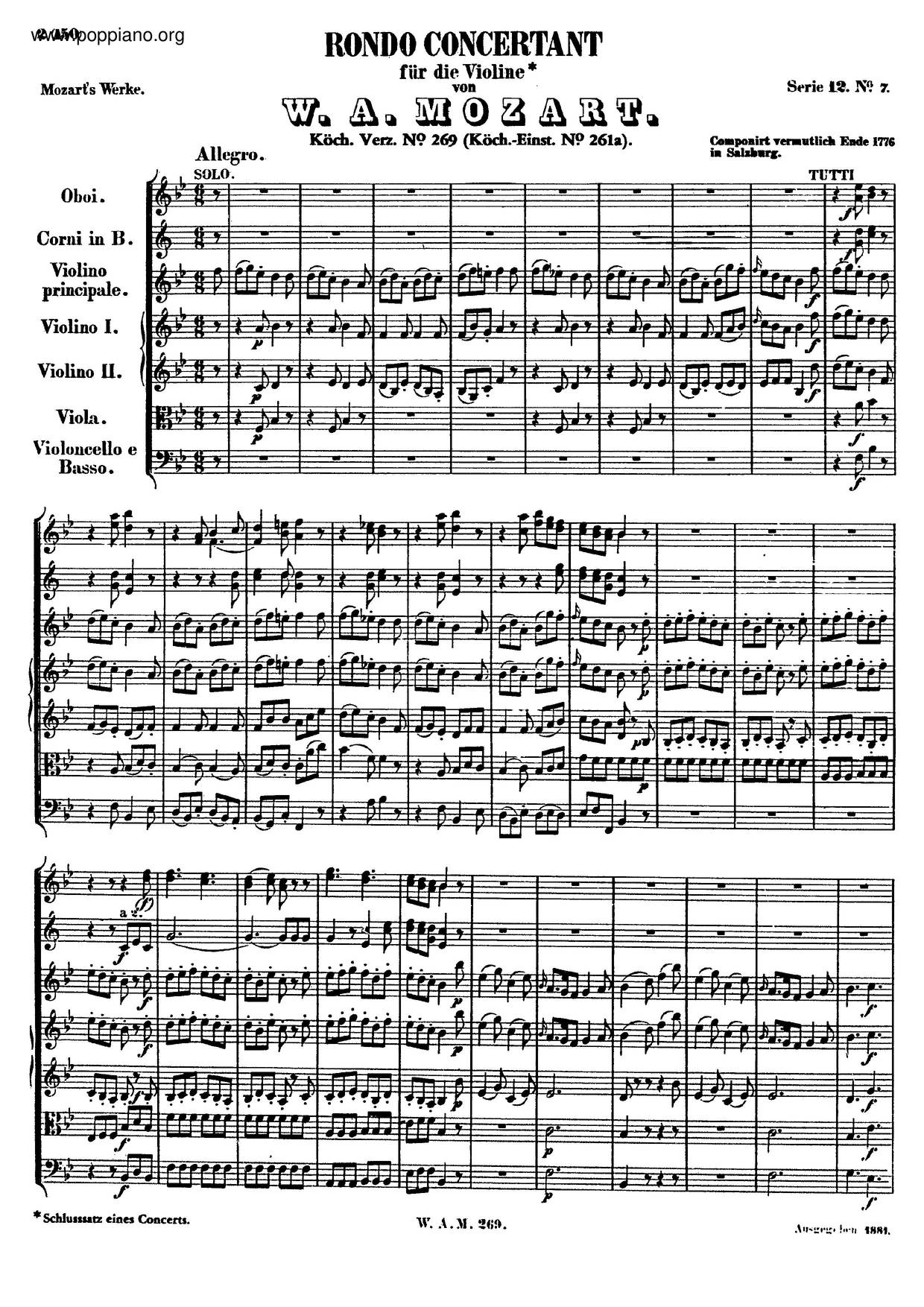 Rondo In B-Flat Major, K. 269/261A Score