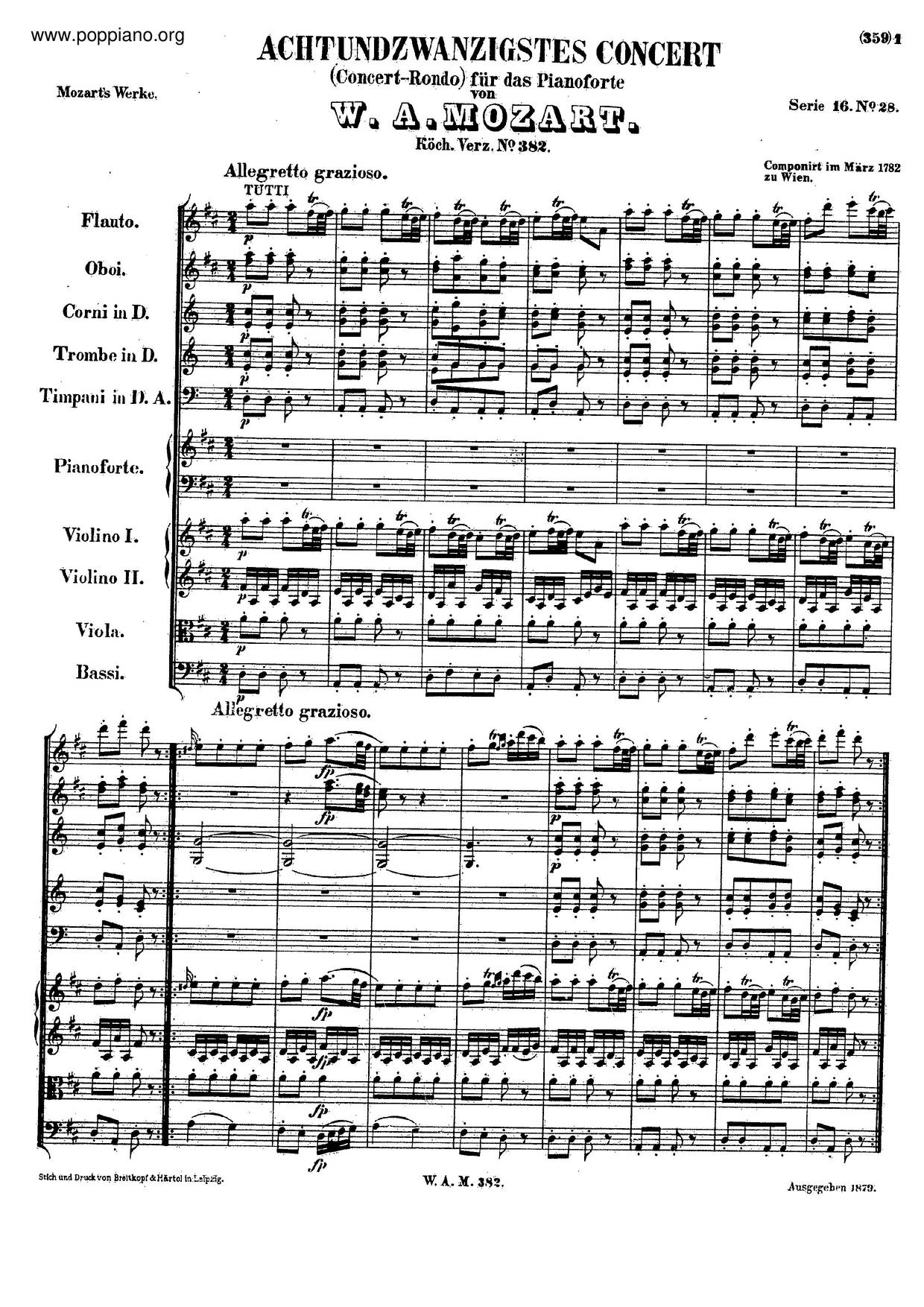 Rondo In D Major, K. 382 Score