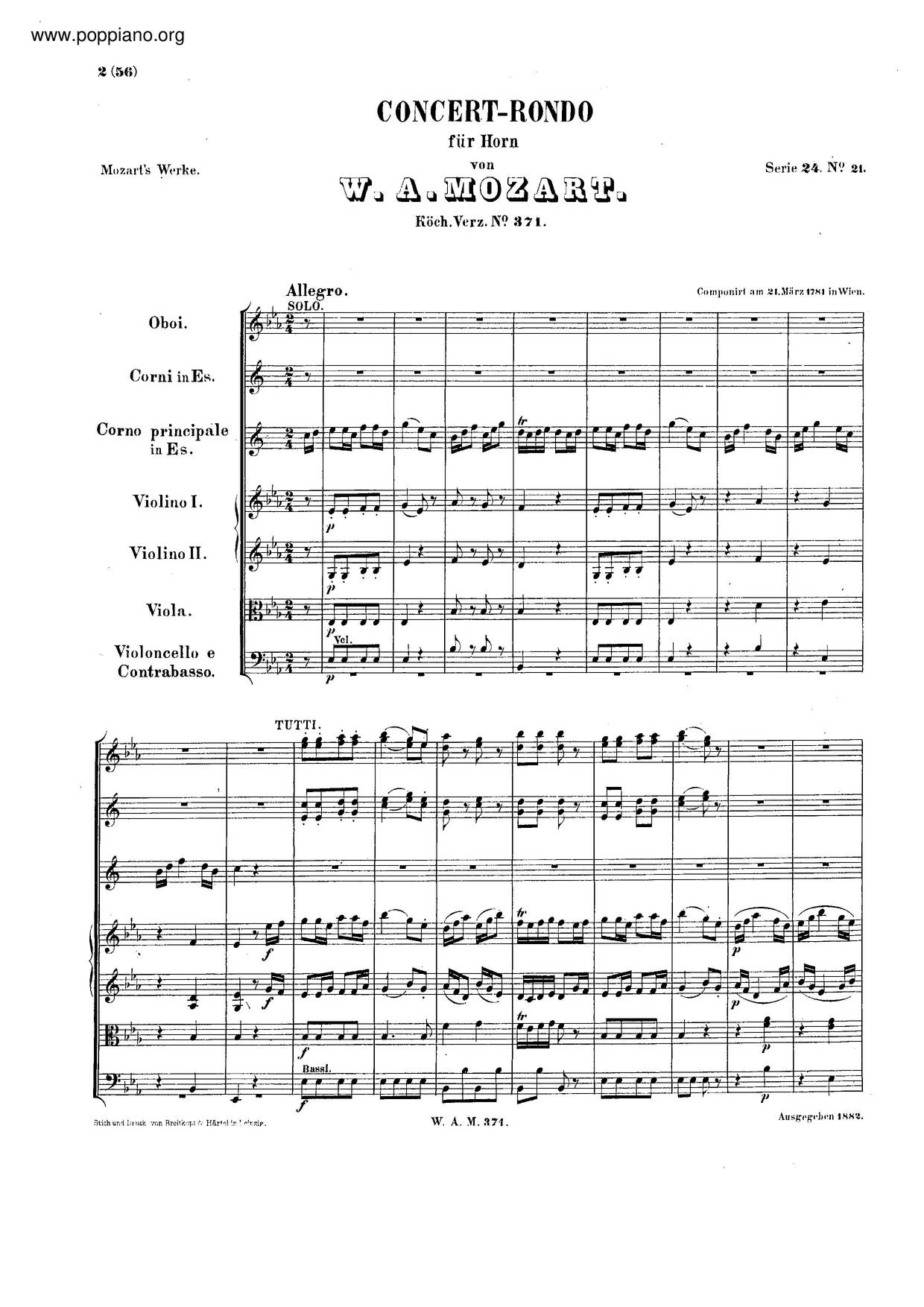 Rondo In E-Flat Major, K. 371琴譜