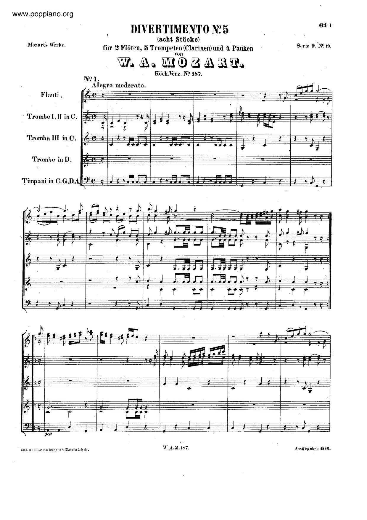 Divertimento In C Major, K. 187/Anh.c 17.12ピアノ譜