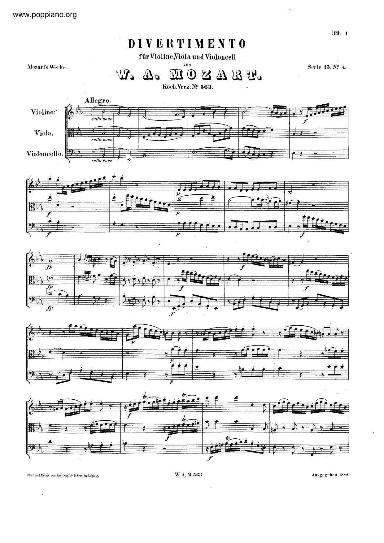 Divertimento In E-Flat Major, K. 563琴譜