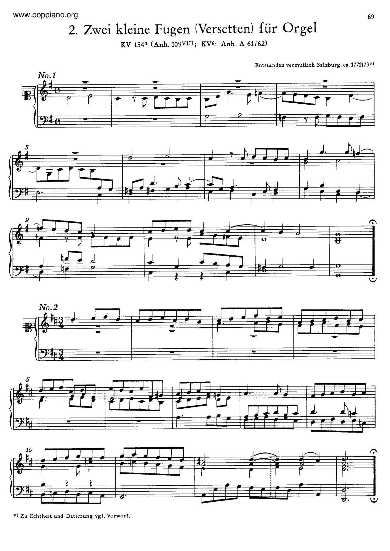 2 Versettes, K. 154Aピアノ譜