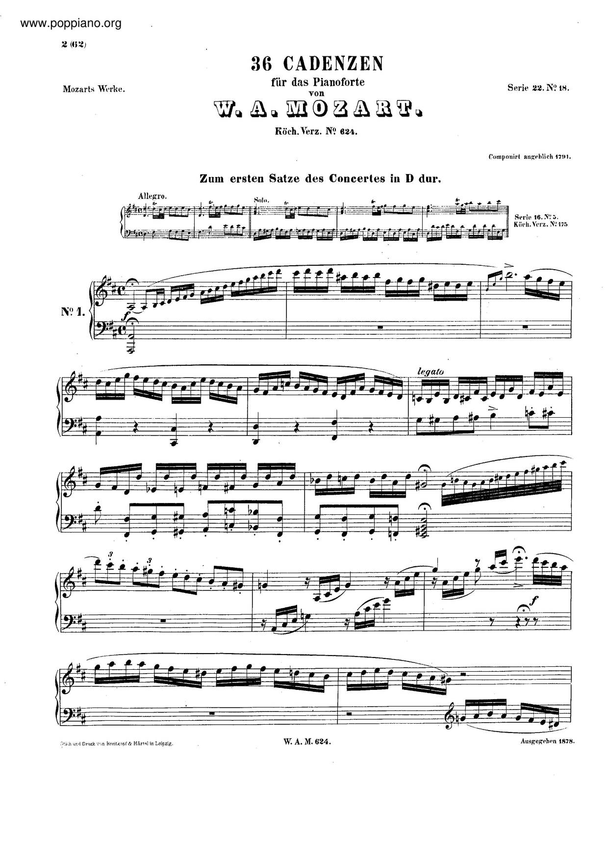36 Cadenzas, K. 624/626A琴谱
