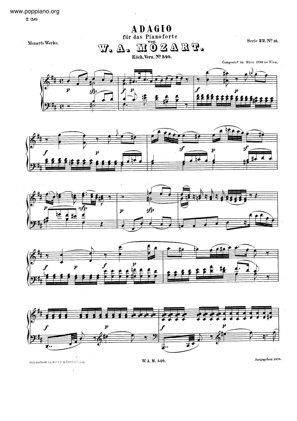 Adagio In B Minor, K. 540ピアノ譜