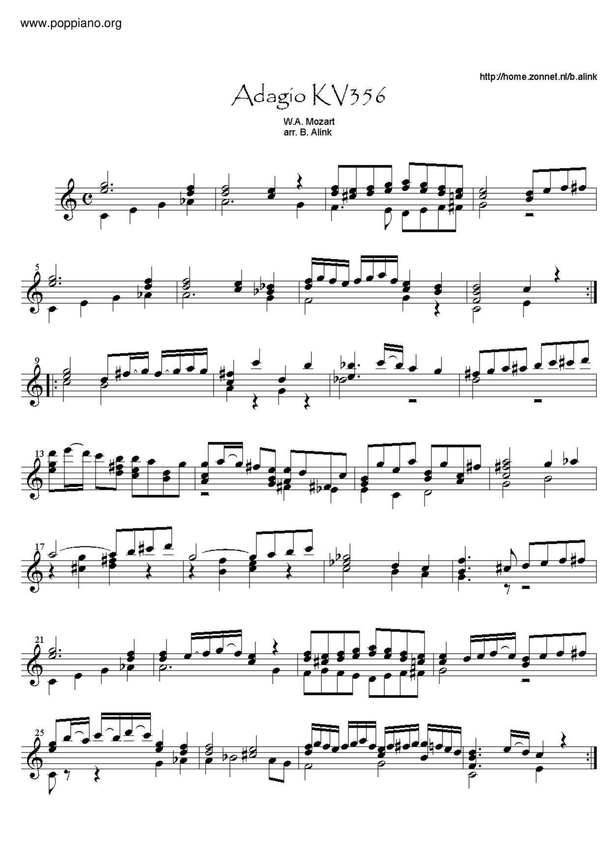 Adagio In C Major, K. 356 Score